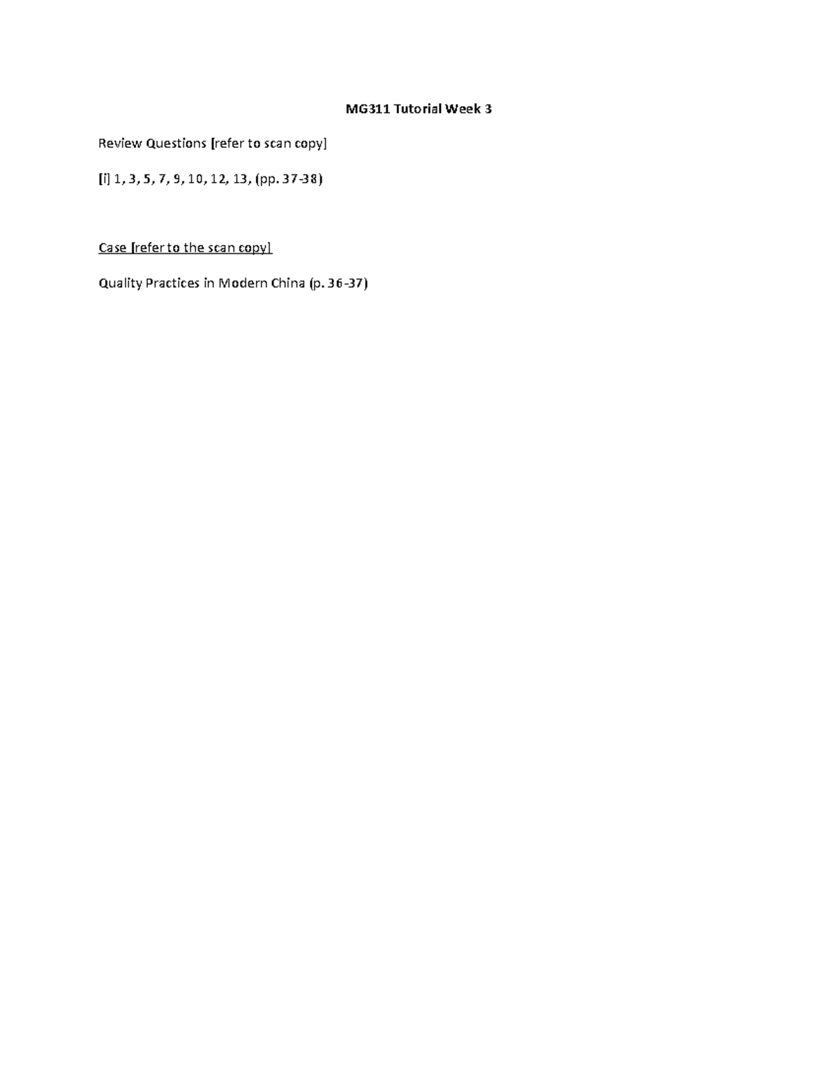 MG311 Week 3 Tutorial: Quality Awareness and Management Factors - Studocu