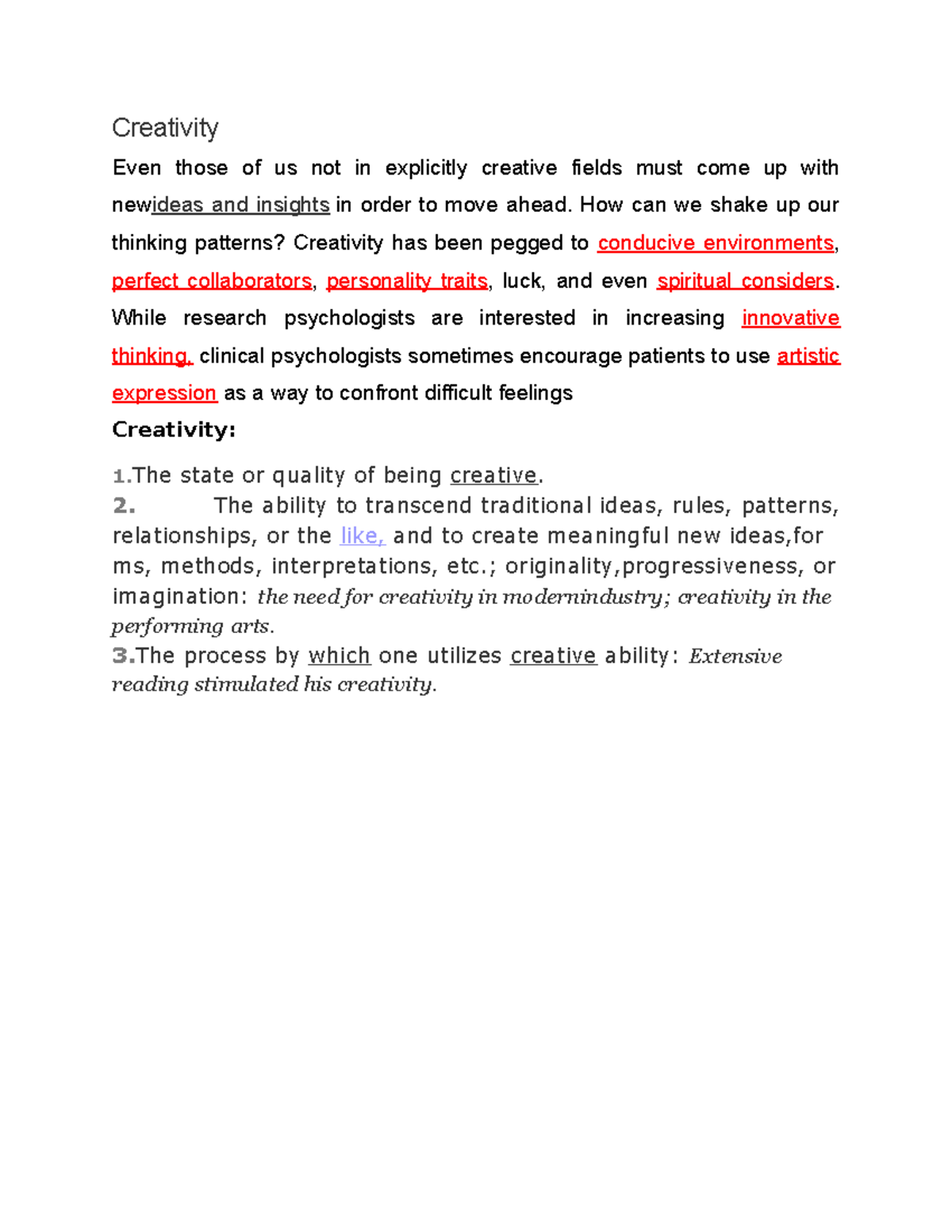 (3.1) Creativity - Insights and Perspectives on Innovation - Studocu