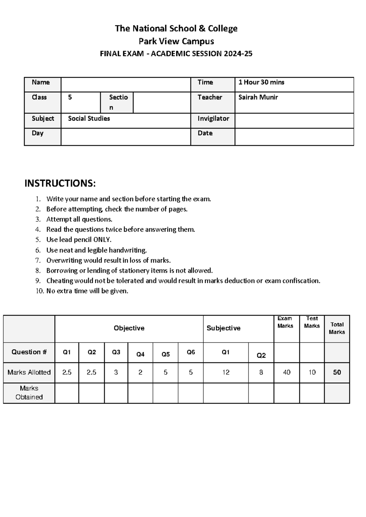 Level 5 SST Paper - bnj - The National School & College Park View ...
