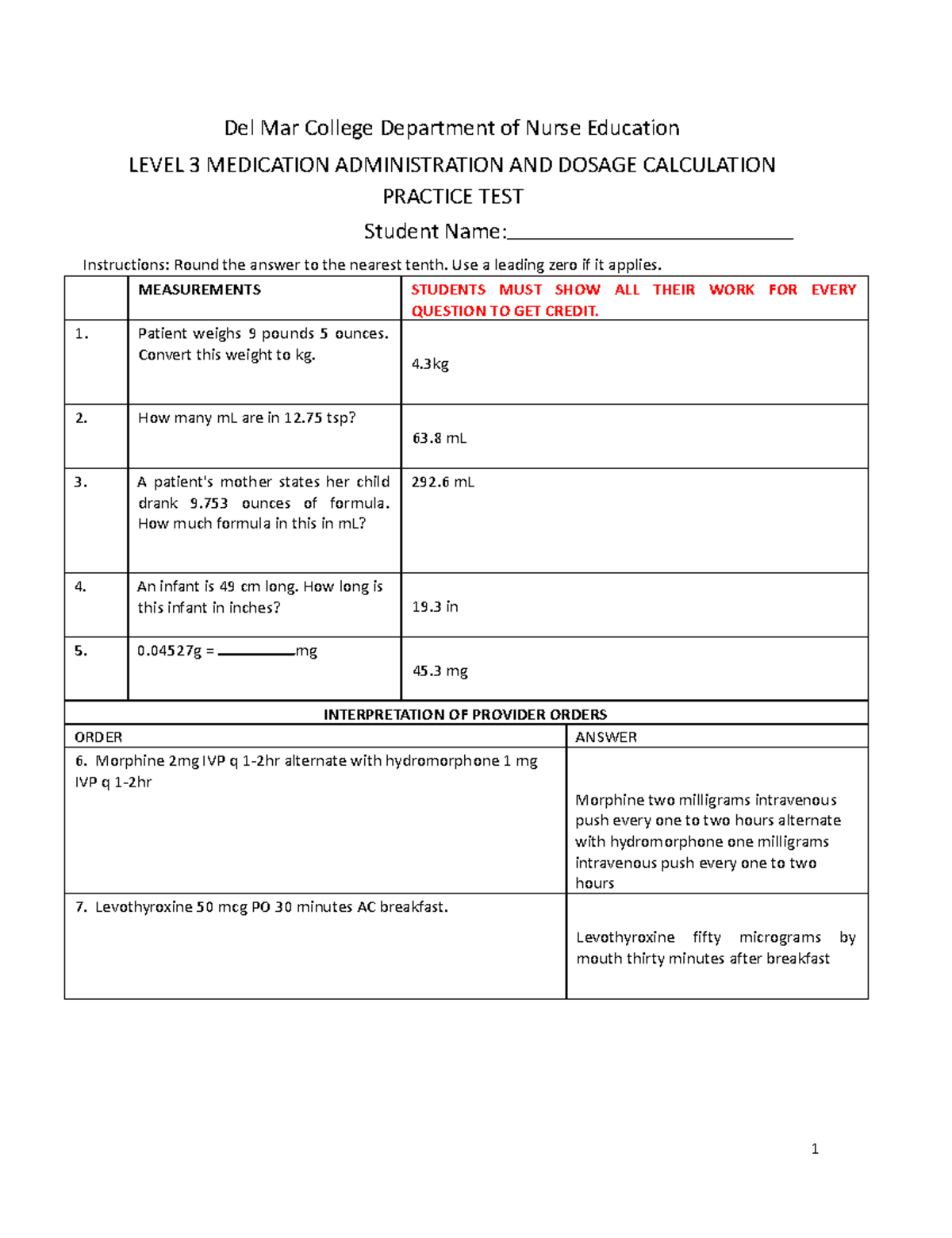 L3 Medication Administration & Dosage Calculation Practice Test - Studocu