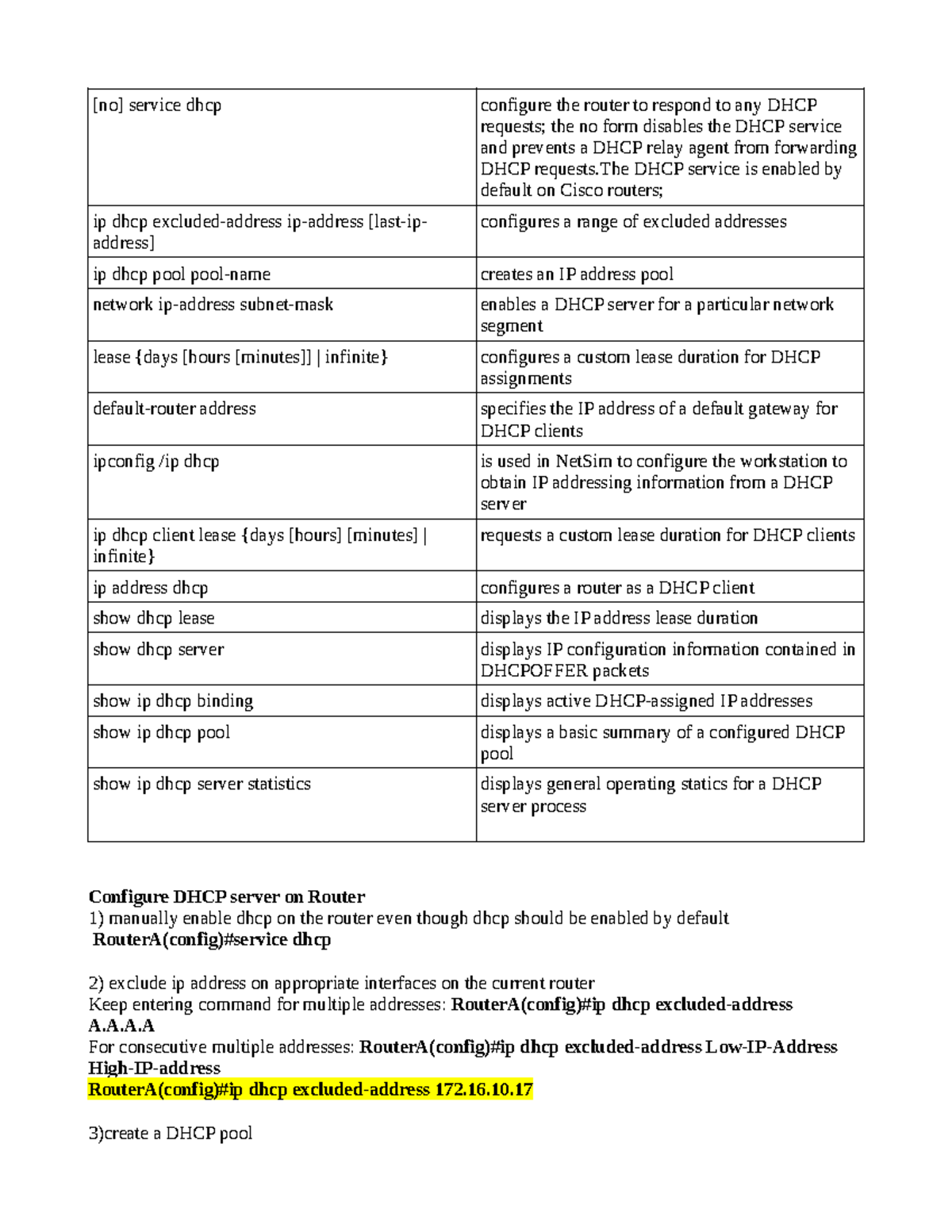 DHCP Configuration Guide for Router Setup and Management - Studocu