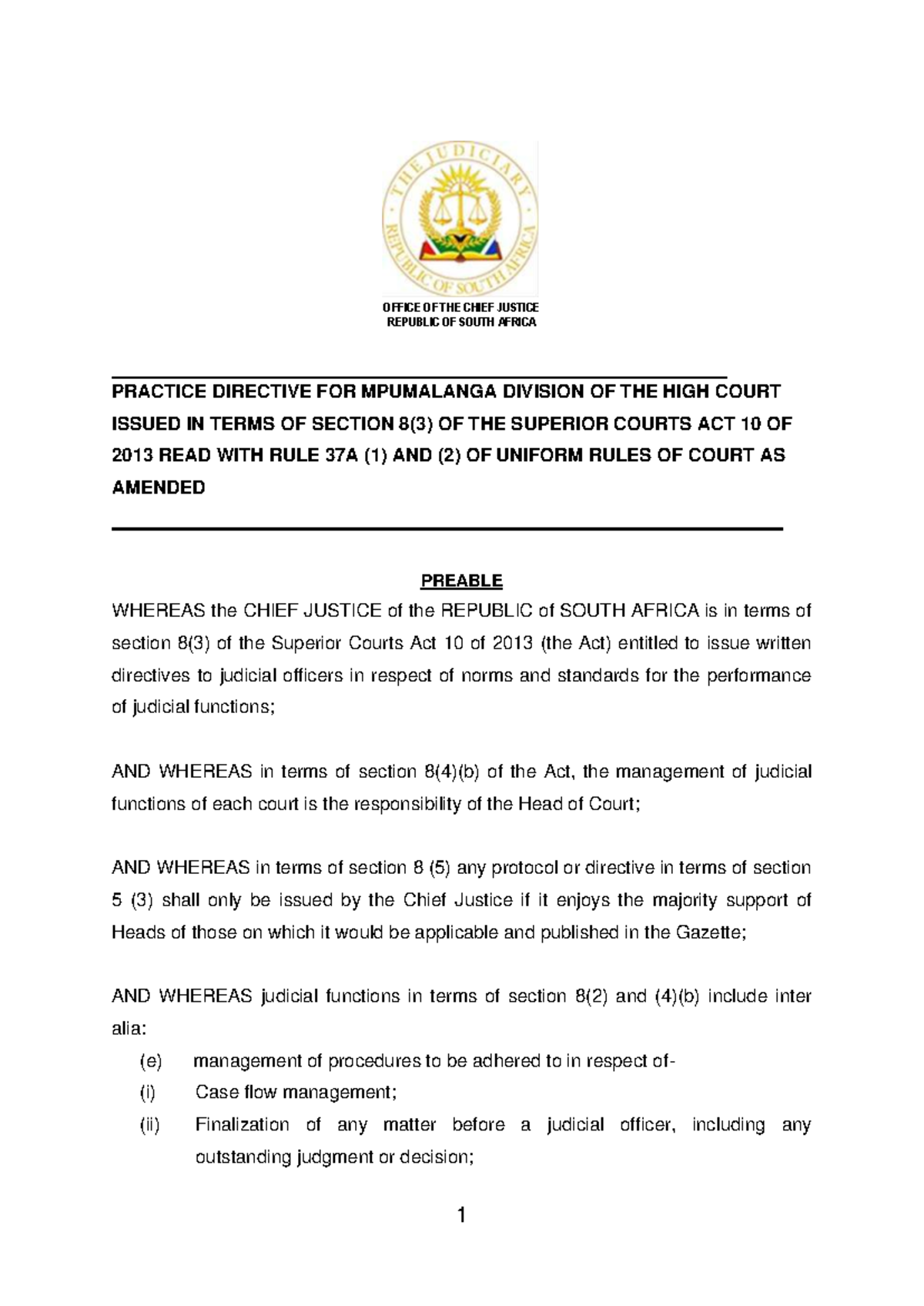 Mpumalanga High Court Practice Directive: Case Management Overview ...