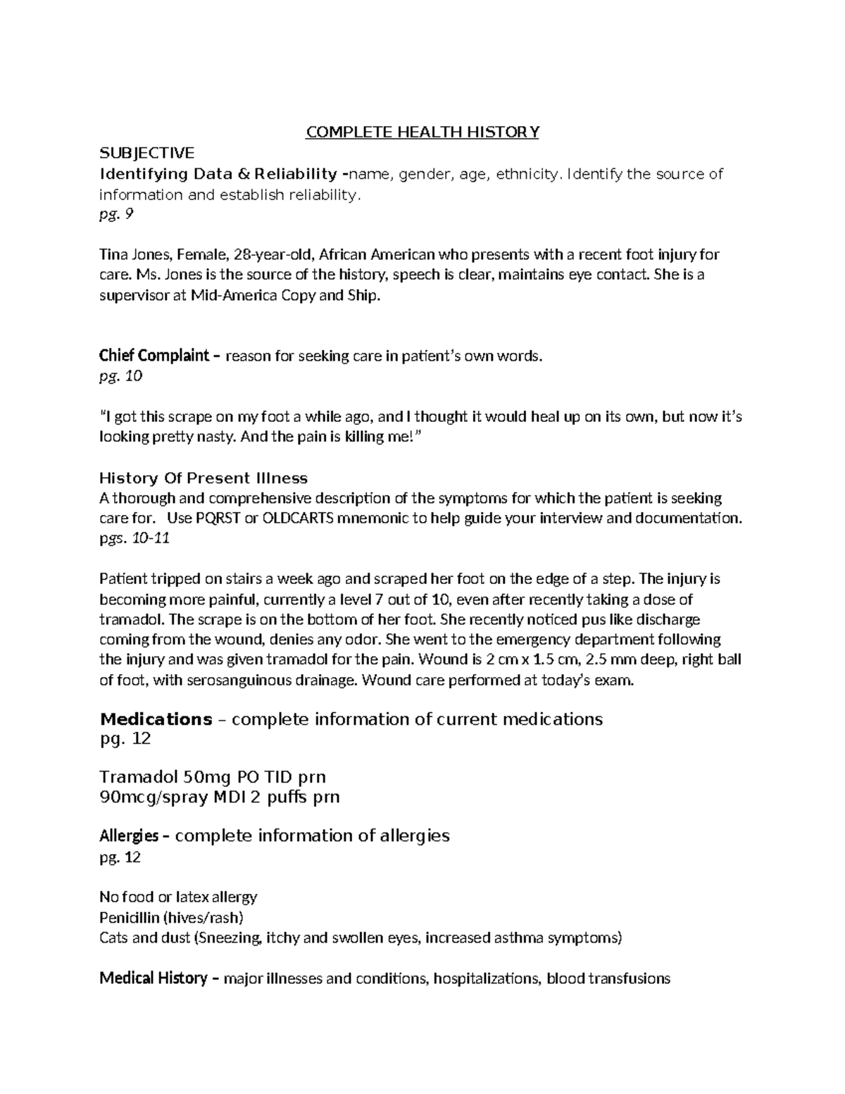 Health History Case Study: Tina Jones, 28-Year-Old Female Patient - Studocu
