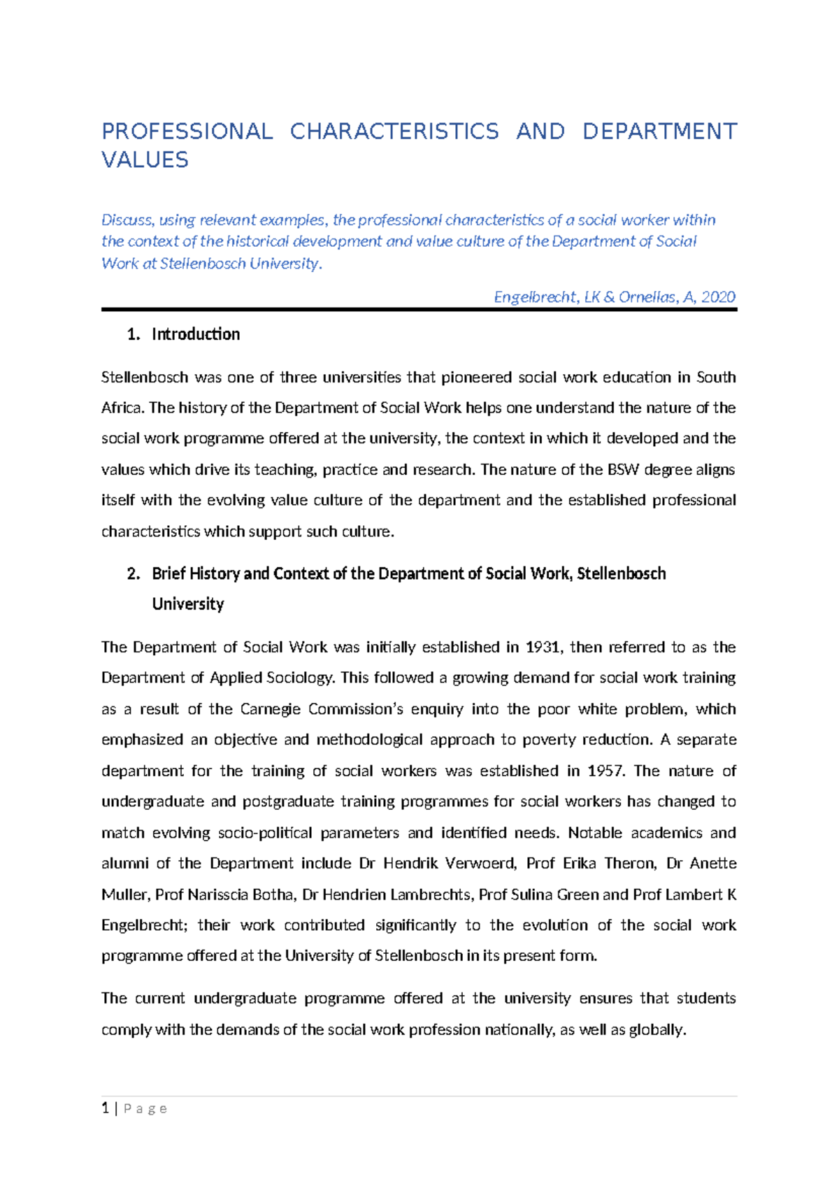 PROFESSIONAL CHARACTERISTICS & VALUES IN SOCIAL WORK (SWK 301) - Studocu
