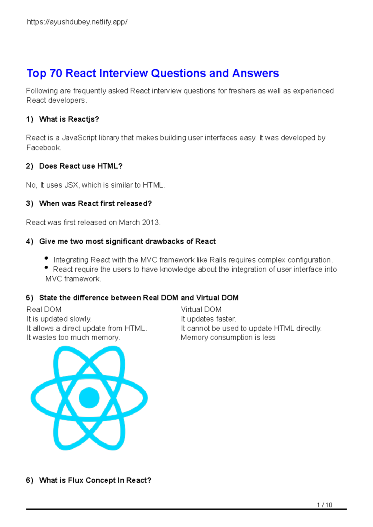 React Interview Questions & Answers: Top 70 for Developers - Studocu