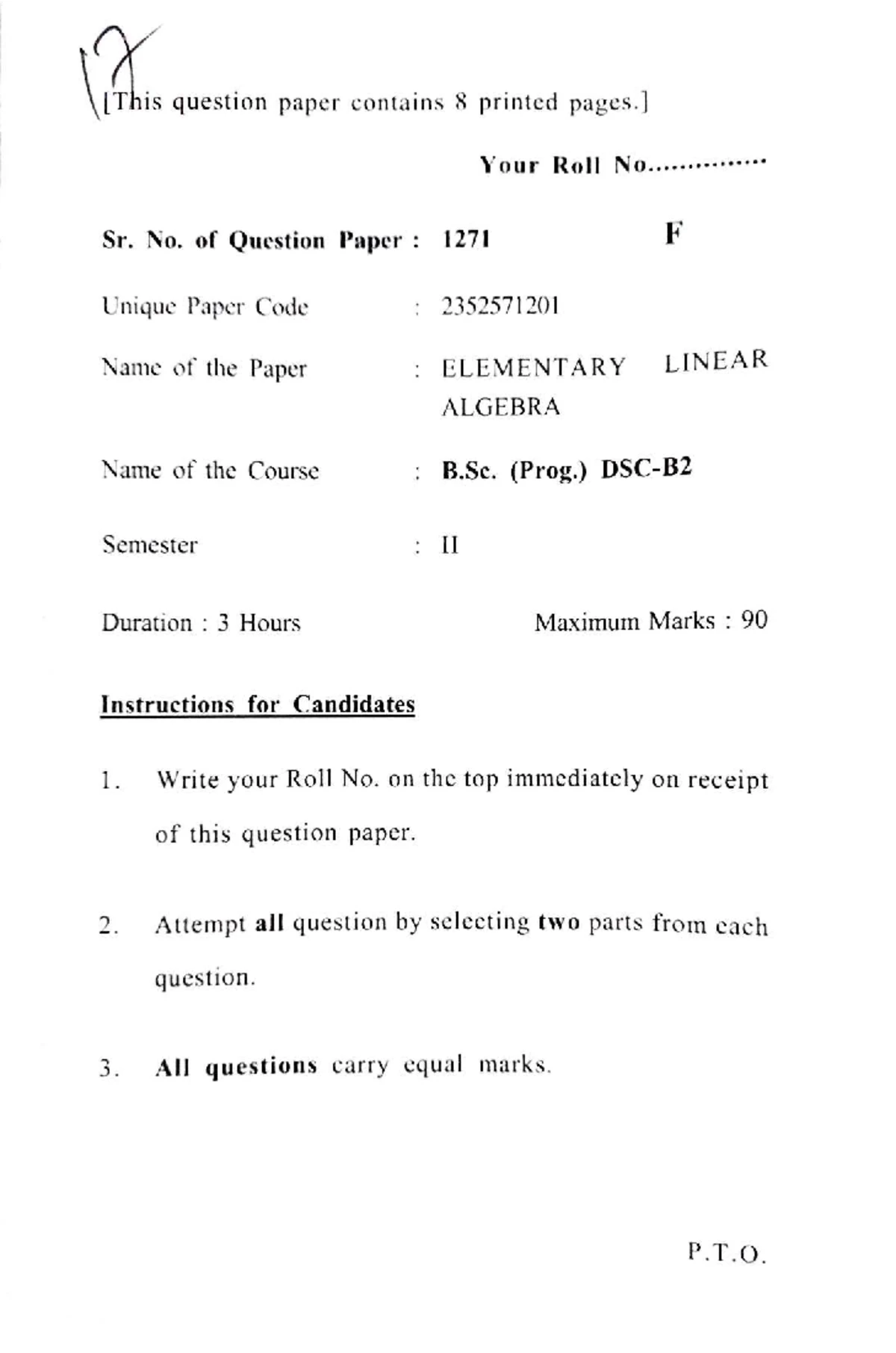 1047 Generic Elective Mathematics II: Linear Algebra PYQ6 Exam Paper ...