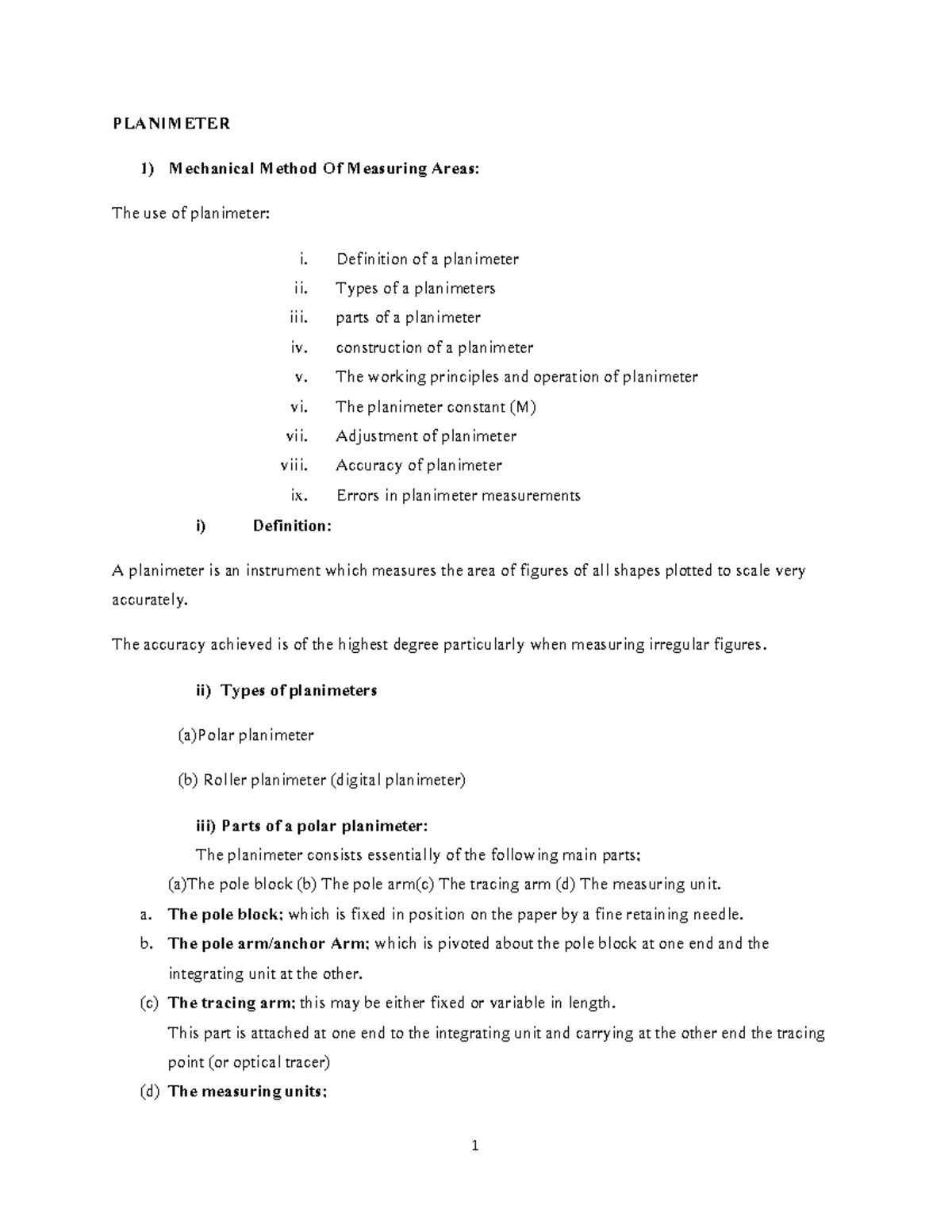 Planimeter Overview - Types, Uses & Operational Principles - Studocu