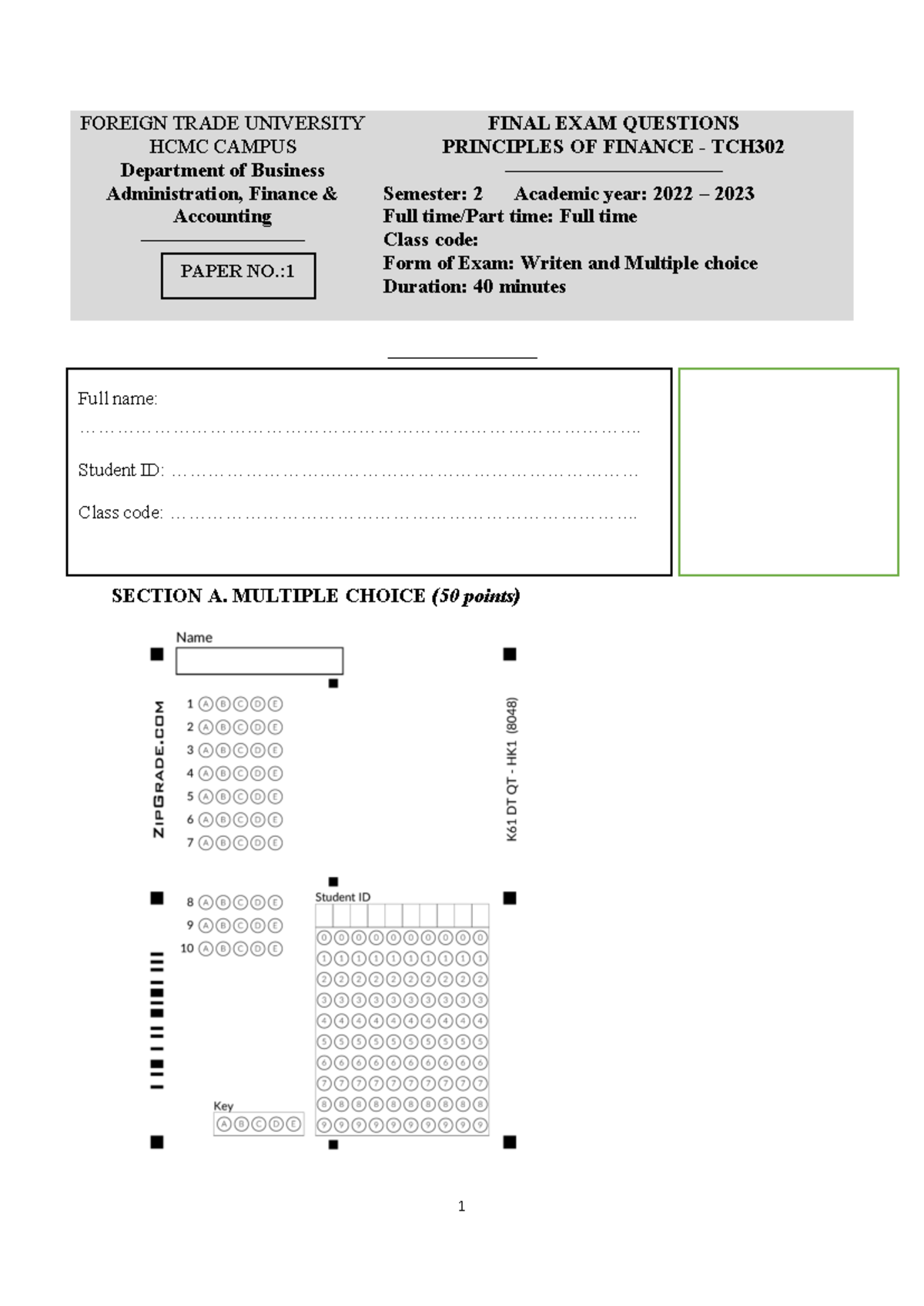 Midterm-2023: Principles of Finance Exam Practice Questions - Studocu