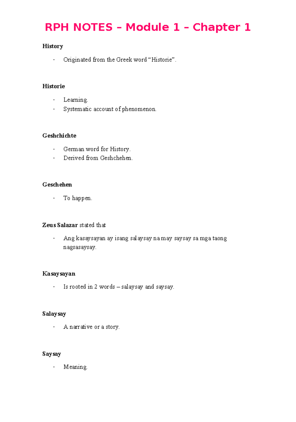 RPH NOTES Module 1: Understanding History and Its Narratives - Studocu