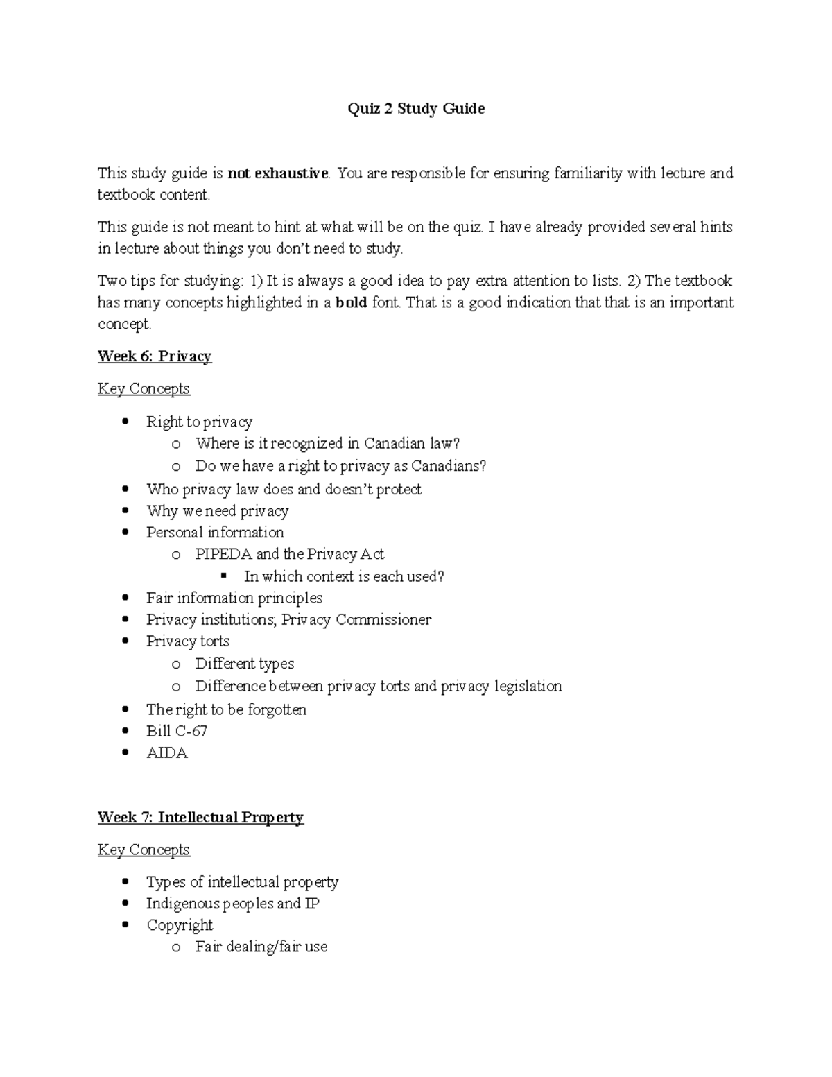 Quiz 2 Study Guide: Key Concepts in Privacy, IP & Telecom Regulations ...