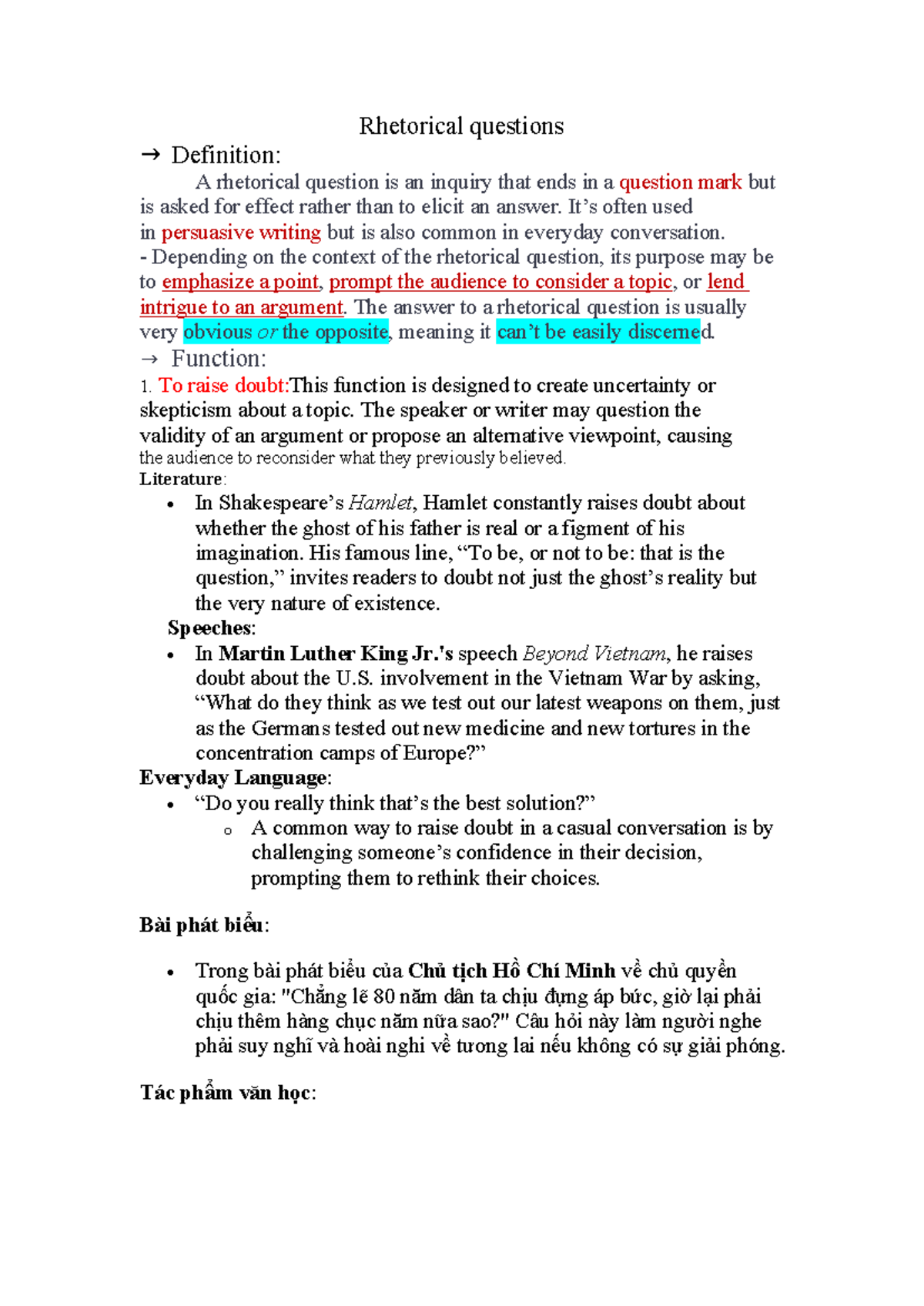Rhetorical Questions: Styles and Functions in Language Studies - Studocu