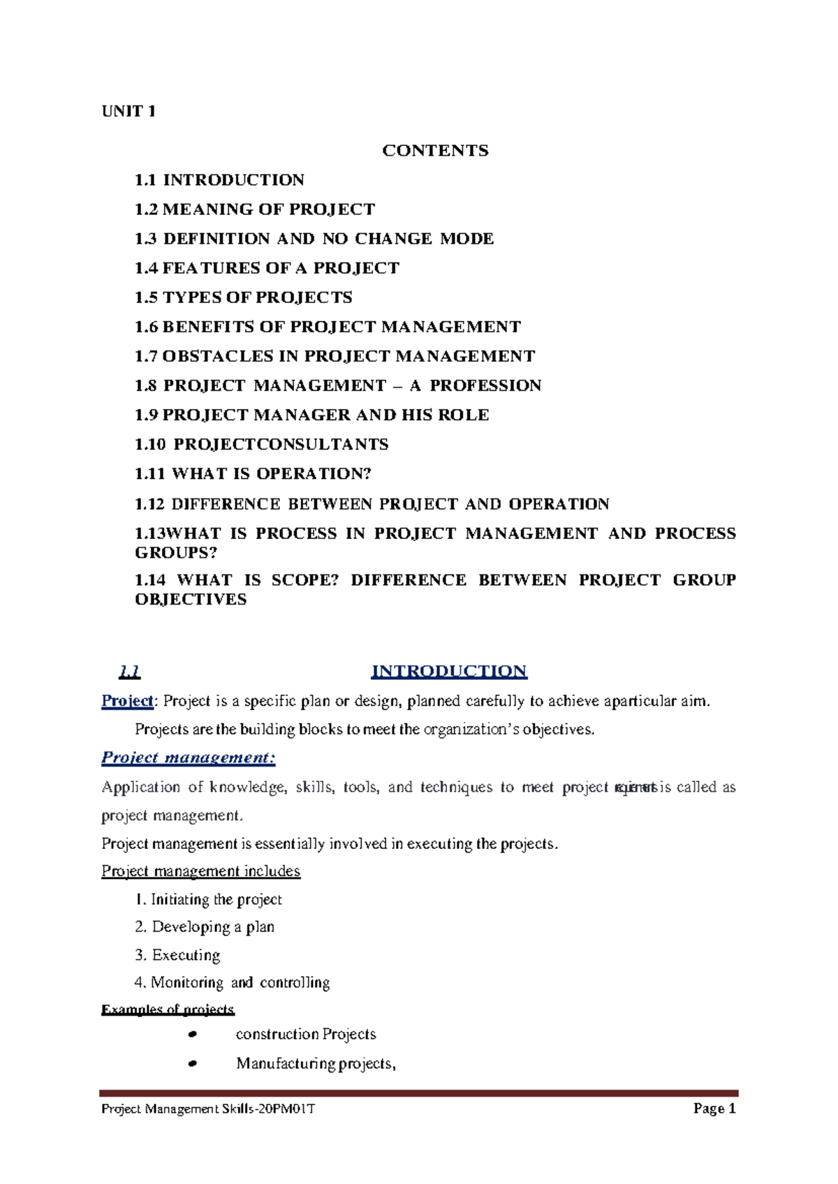 PMS Unit 1: Introduction to Project Management Concepts and Features ...