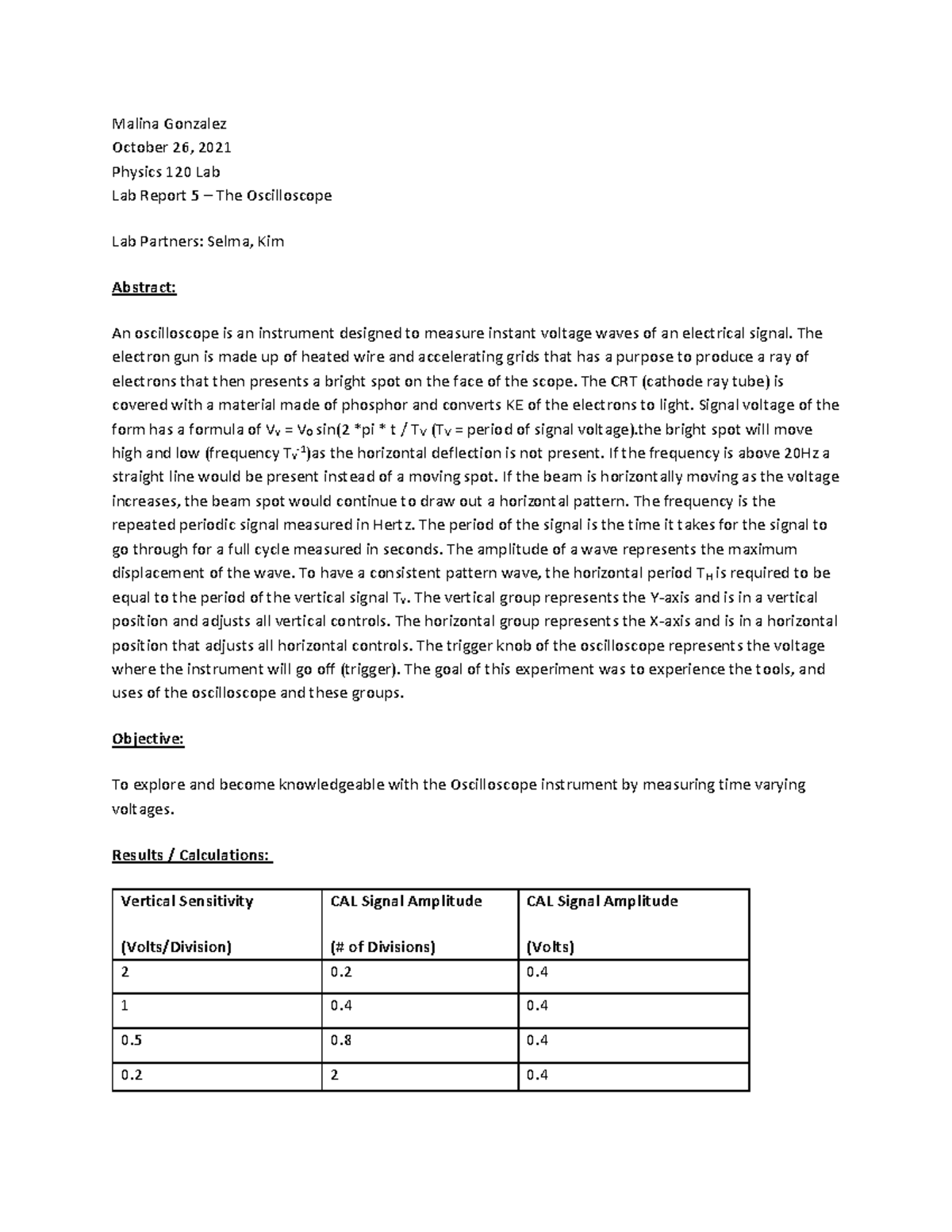 PHYS LAB REPORT 5 - Malina Gonzalez October 26, 2021 Physics 120 Lab ...