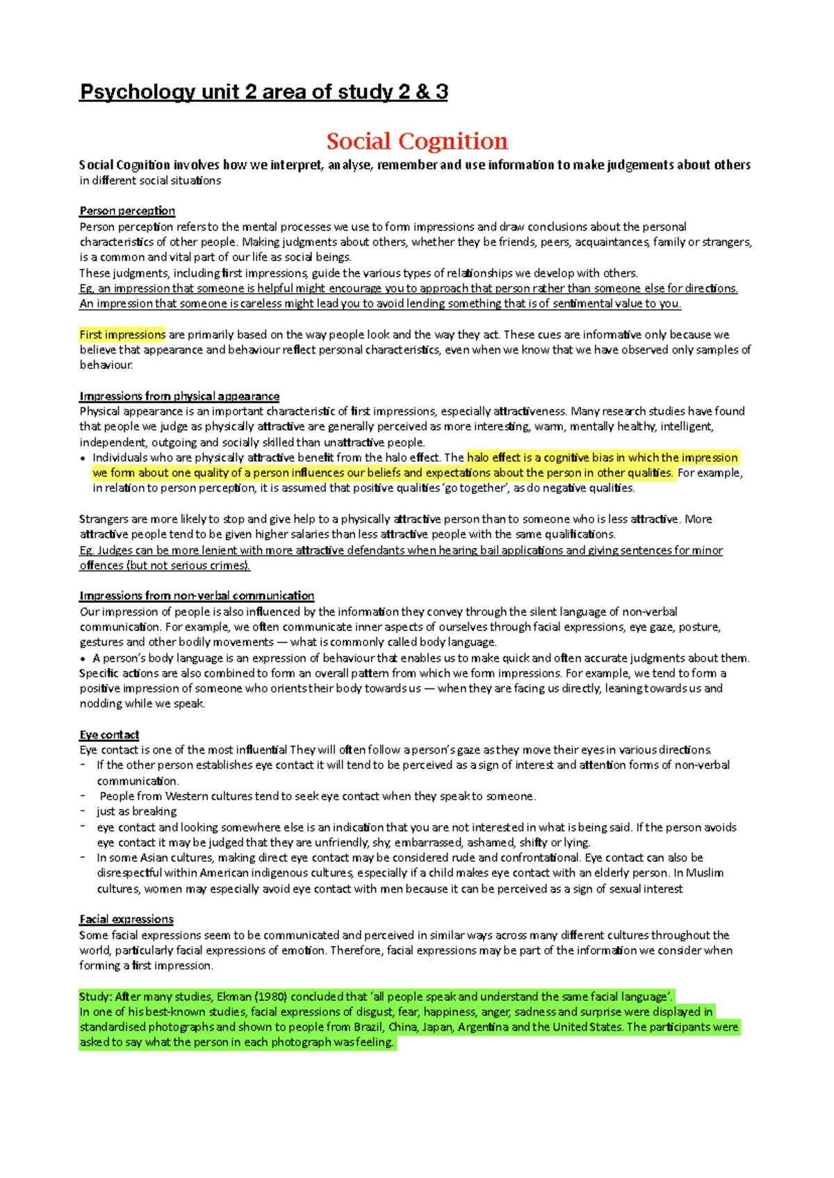Pyschology notes part 2 - Psychology unit 2 area of study 2 & 3 Social ...