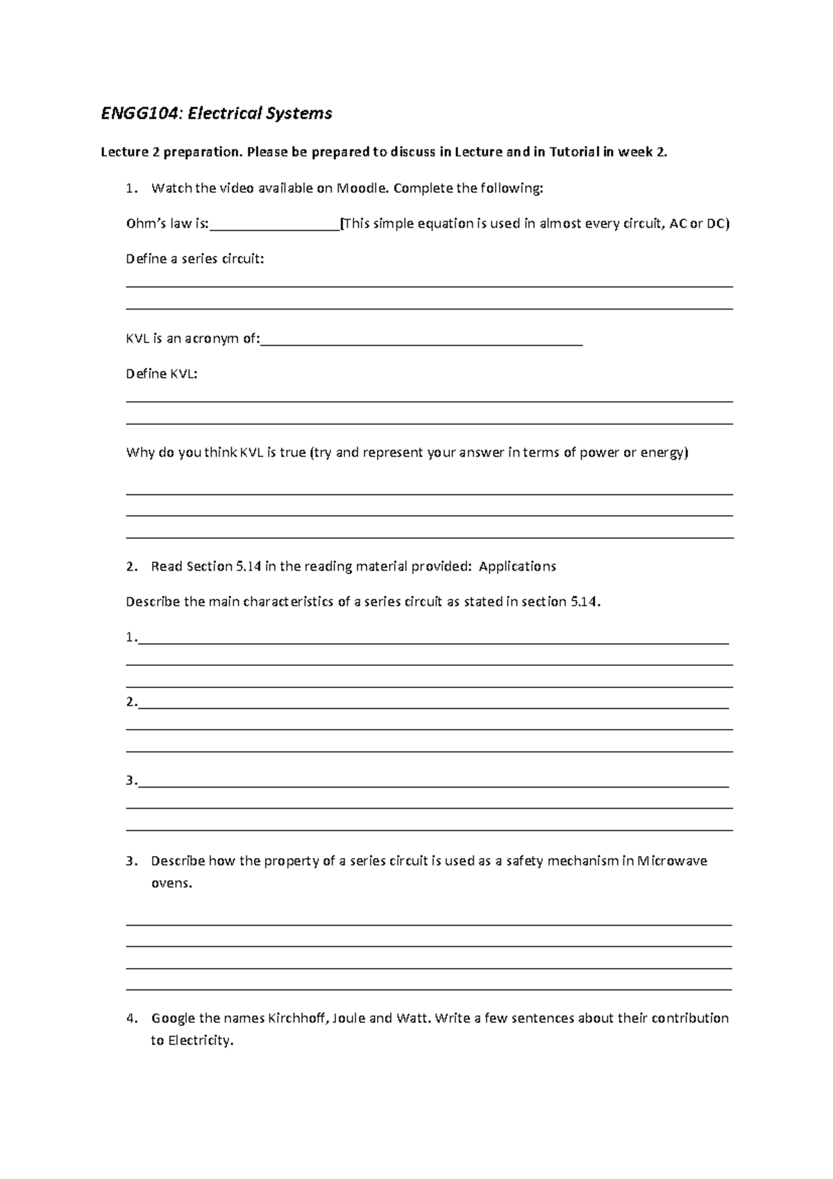 ENGG104: Electrical Systems Lecture 2 Prep - Key Concepts & Questions ...