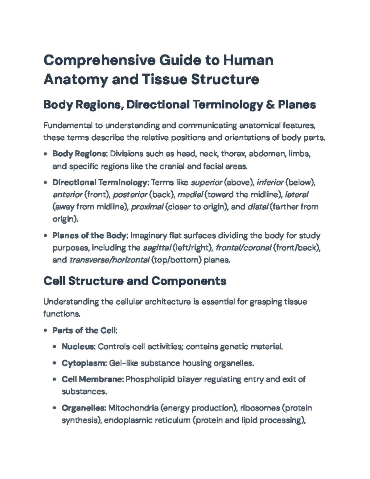 Comprehensive Overview of Human Anatomy and Tissue Types (ANAT 101 ...
