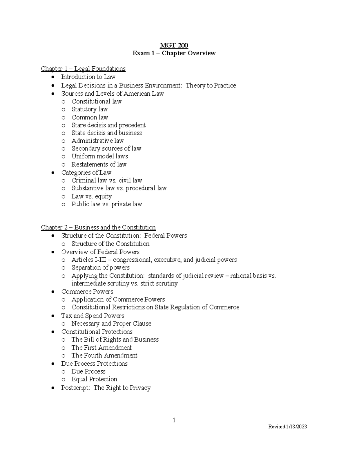 MGT 200 Exam 1 - In-Depth Overview of Legal Foundations and Business ...