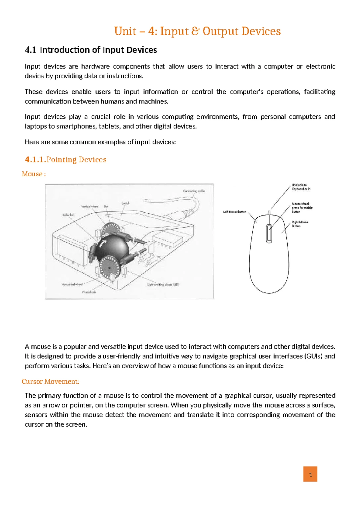 UNIT-4: Input and Output Devices Overview and Key Concepts - Studocu