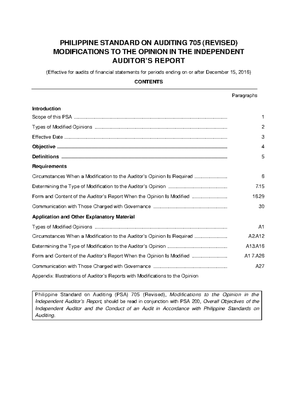 Philippine Standard on Auditing (PSA 705 Revised) - Modifying Auditor ...