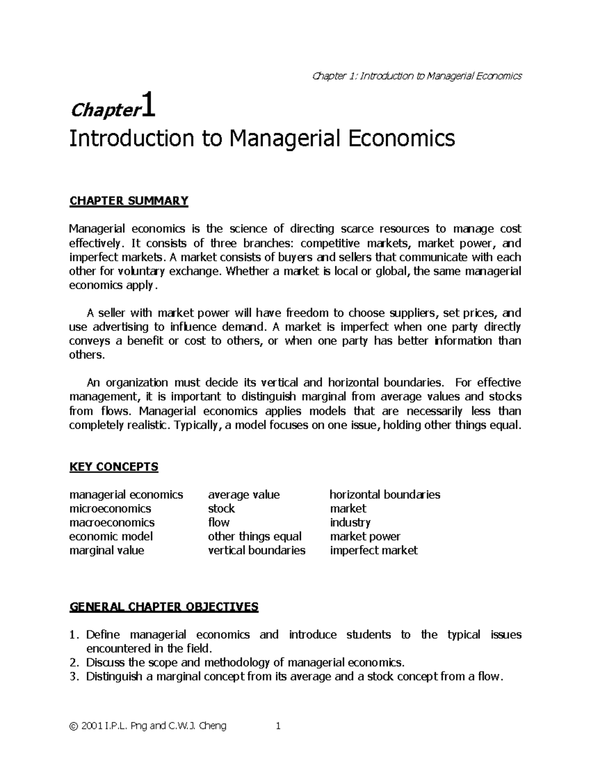 Study Guide Chapter 1 - © 2001 I.P. Png and C.W. Cheng 1 Chapter 1 ...