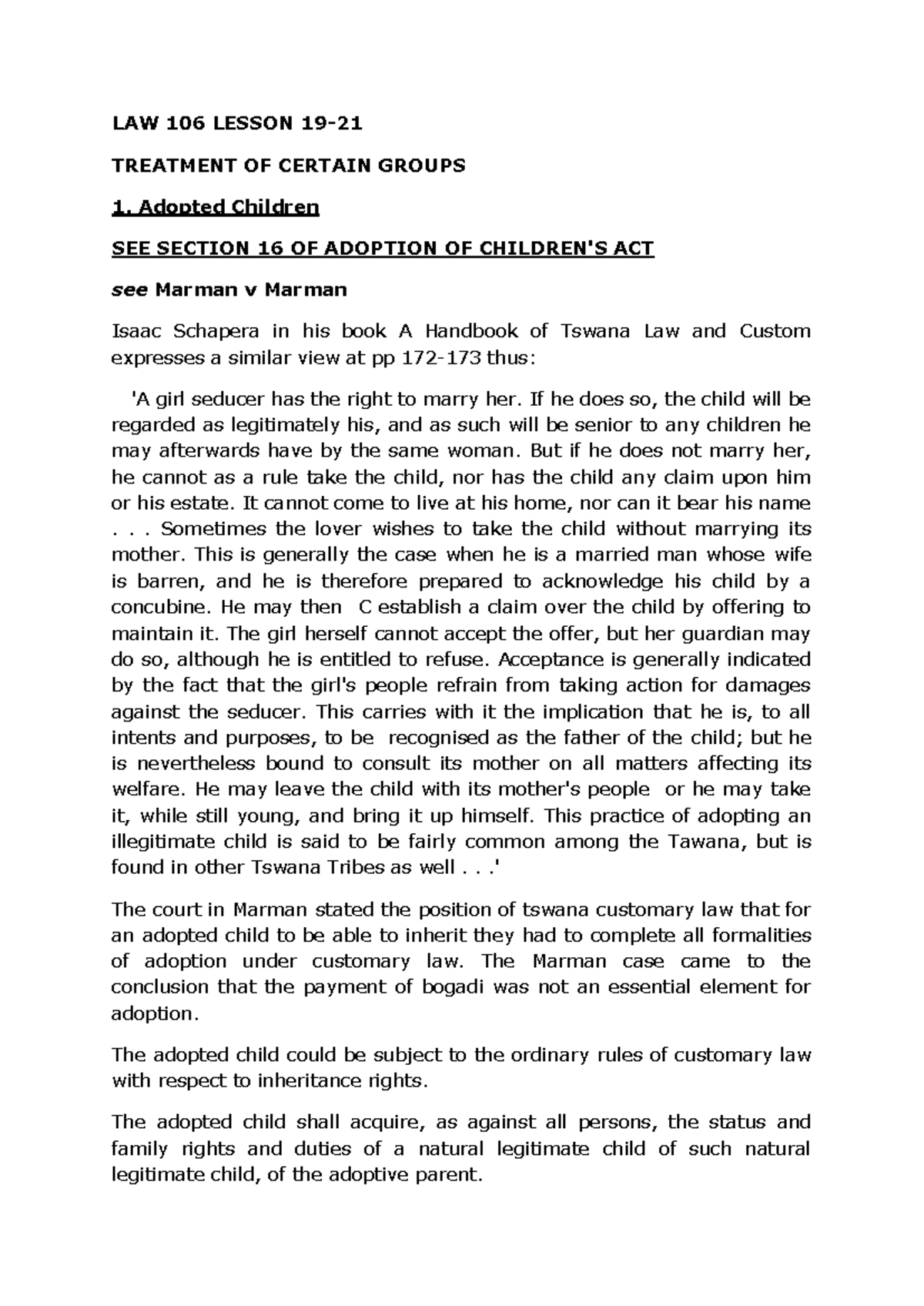LAW 106 LESSON 19-21: Inheritance Rights of Adopted and Illegitimate ...