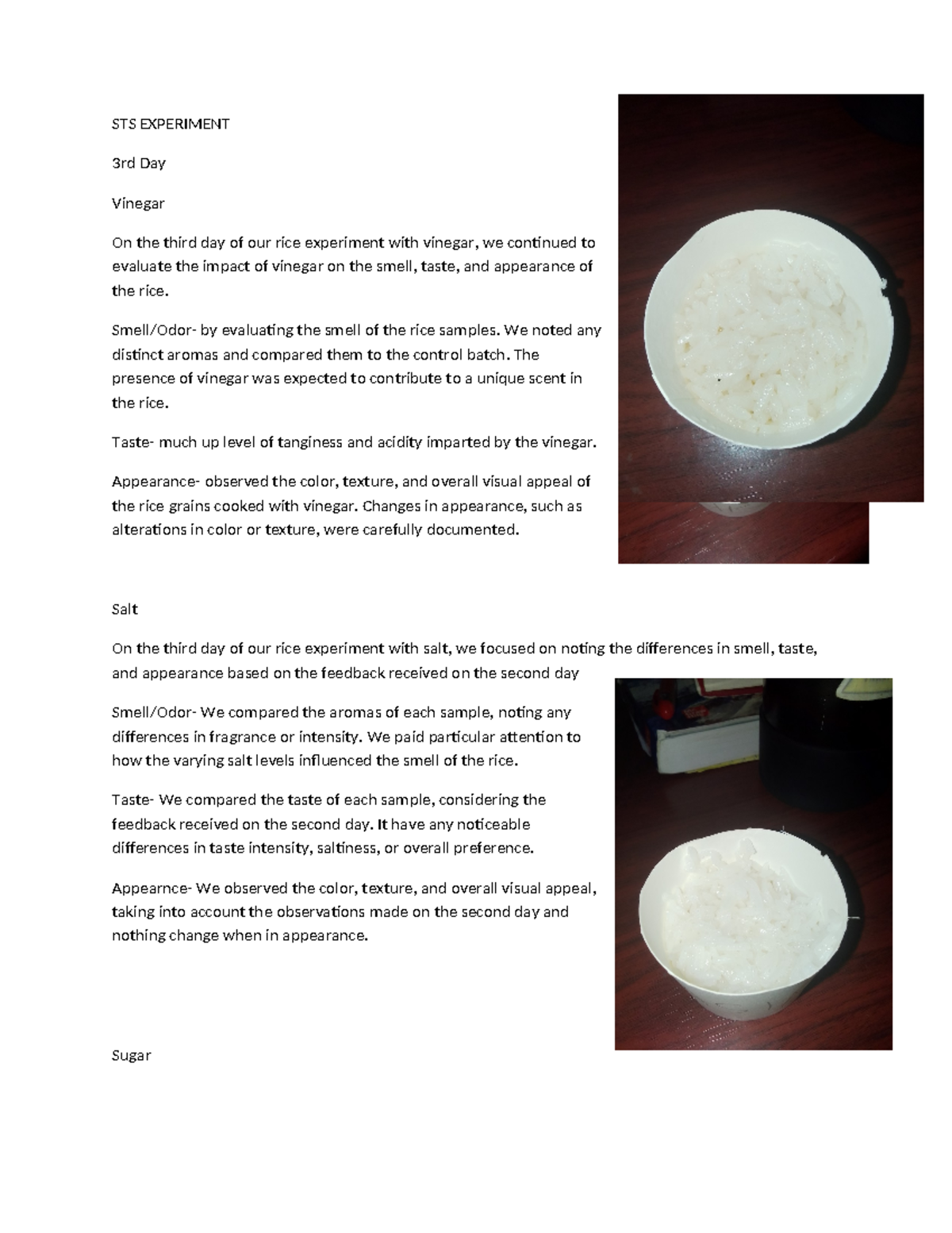 STS Experiment-3: Observations on Vinegar, Salt, and Sugar Effects ...