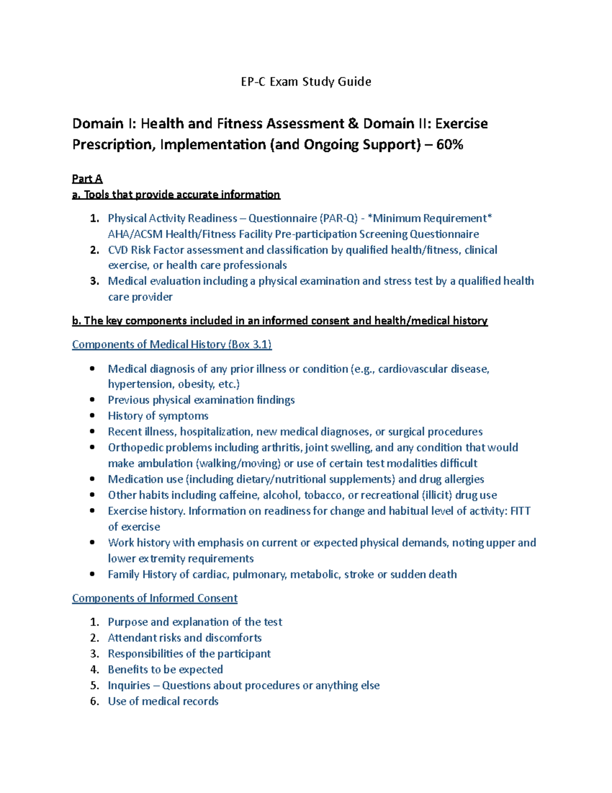 EP-C Exam Study Guide: Health & Fitness Assessment and Exercise Rx ...