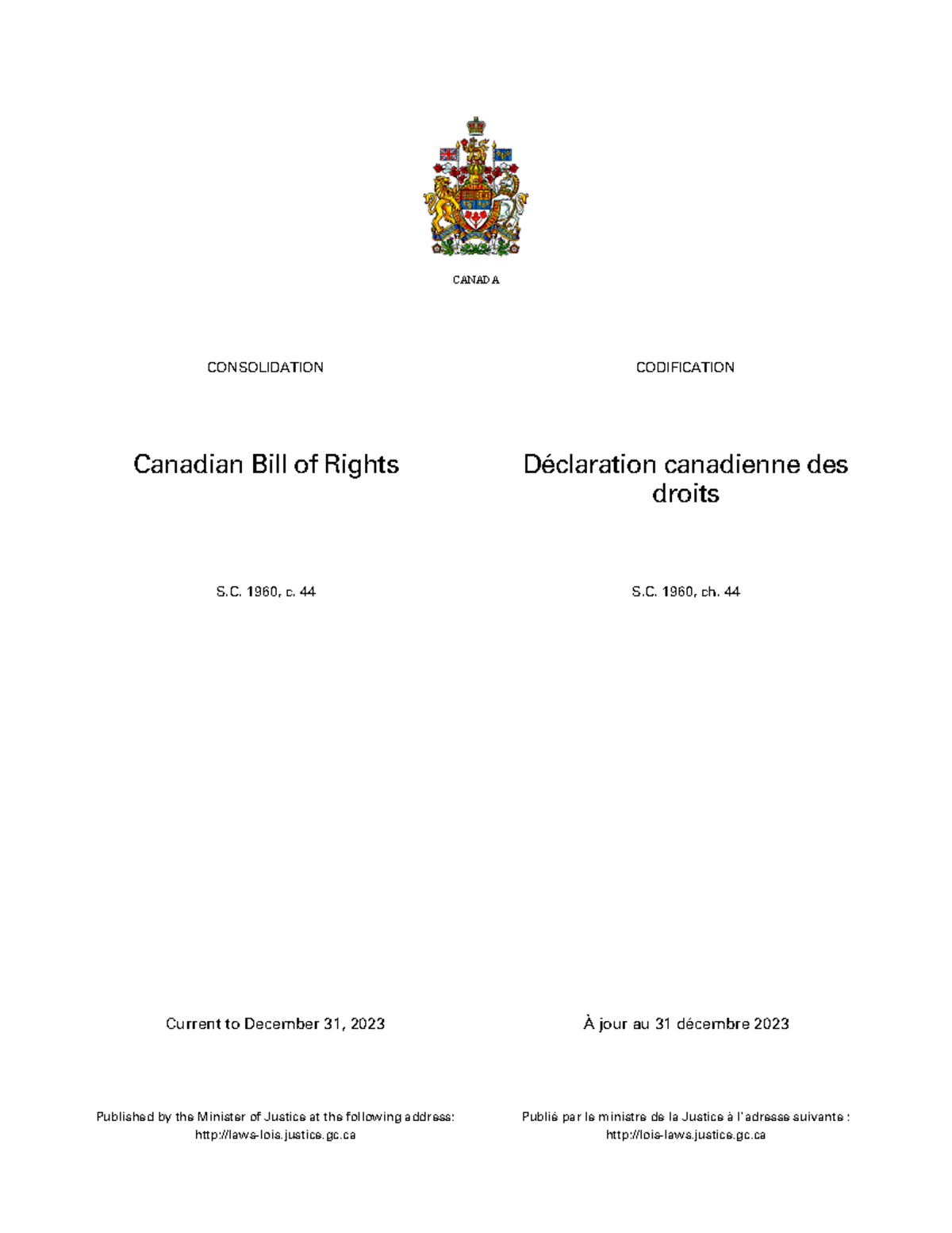 Déclaration canadienne des droits - Current to December 31, 2023 À jour ...