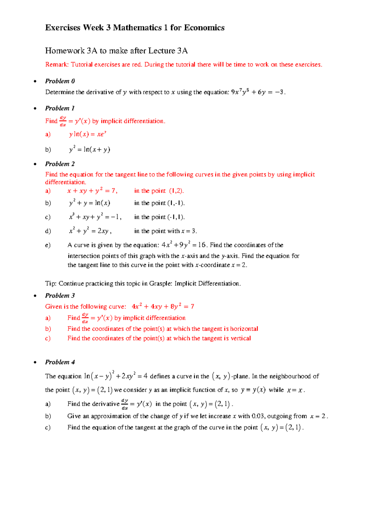 Week 3 Homework Exercises for Calculus: 3A & 3B after Lectures ...