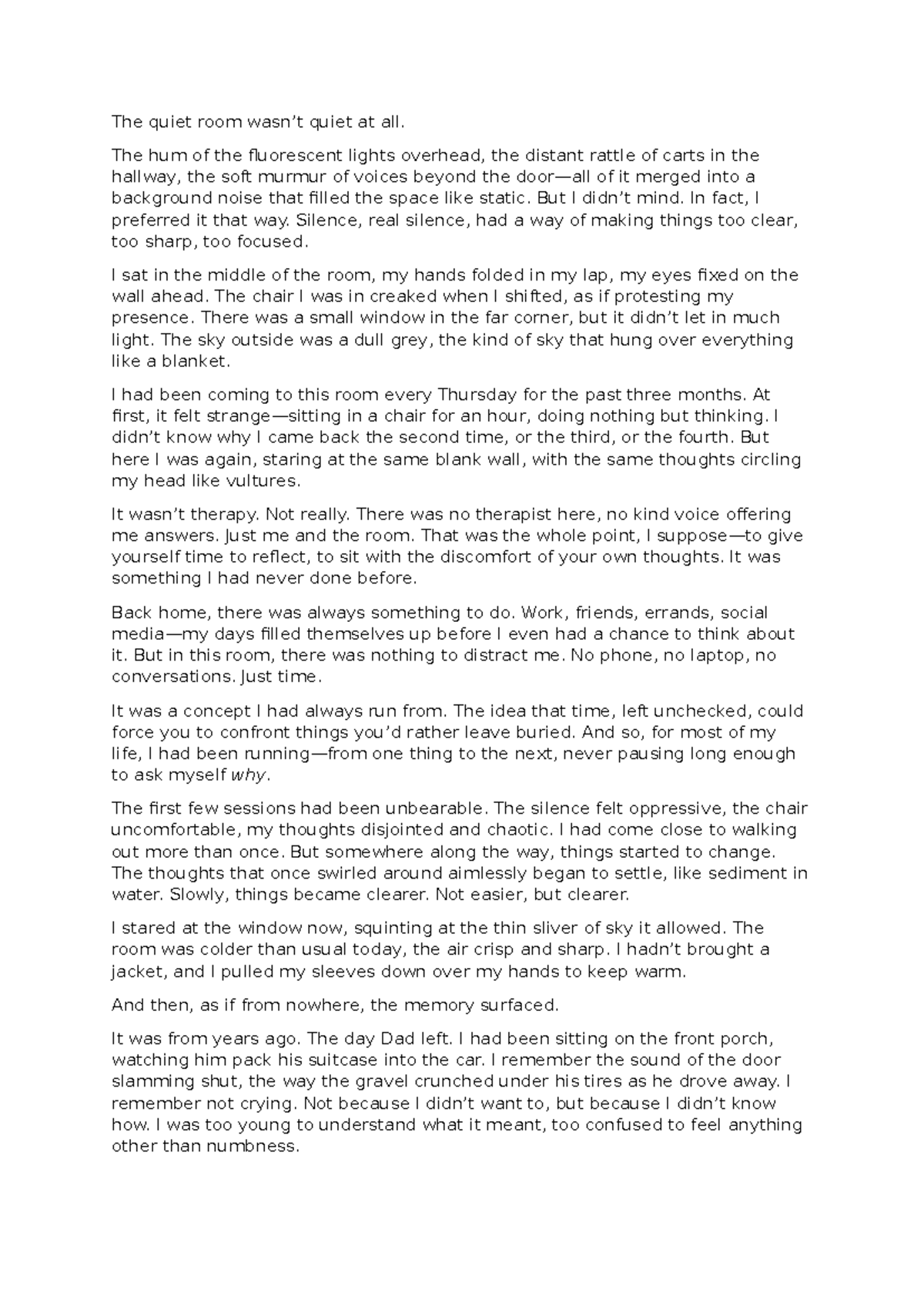 Reflection Essay: The Quiet Room - Exploring Inner Growth - Studocu