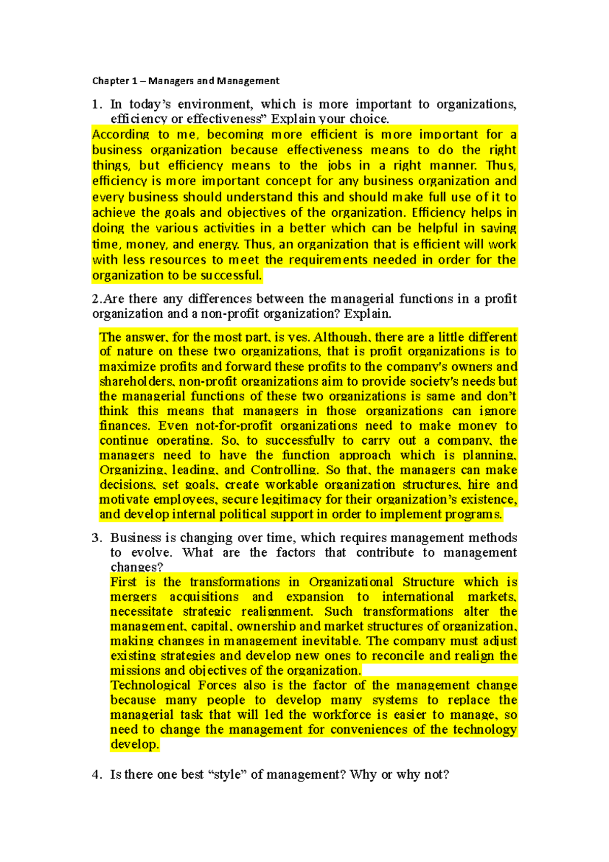 Chapter 1 Principle of management - Chapter 1 – Managers and Management ...
