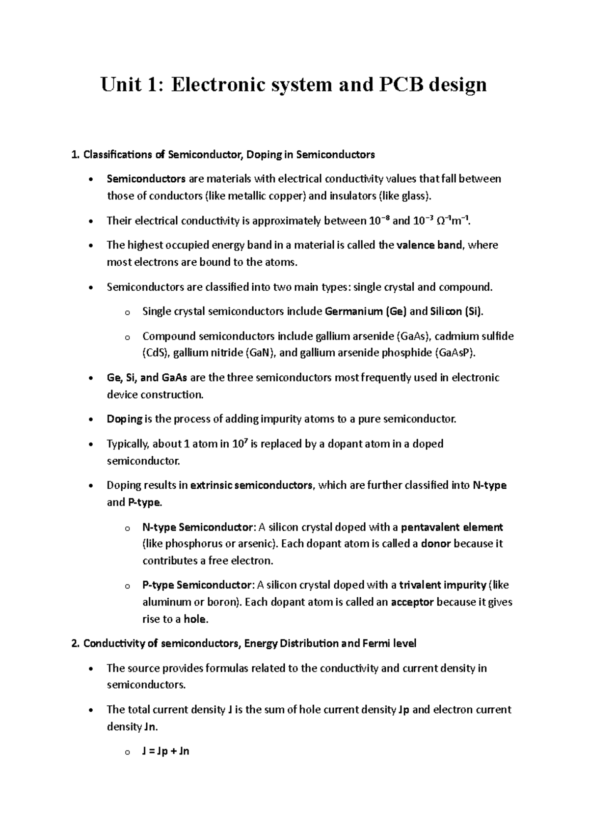 Unit 1: Electronic Systems & PCB Design - Semiconductor Classifications ...