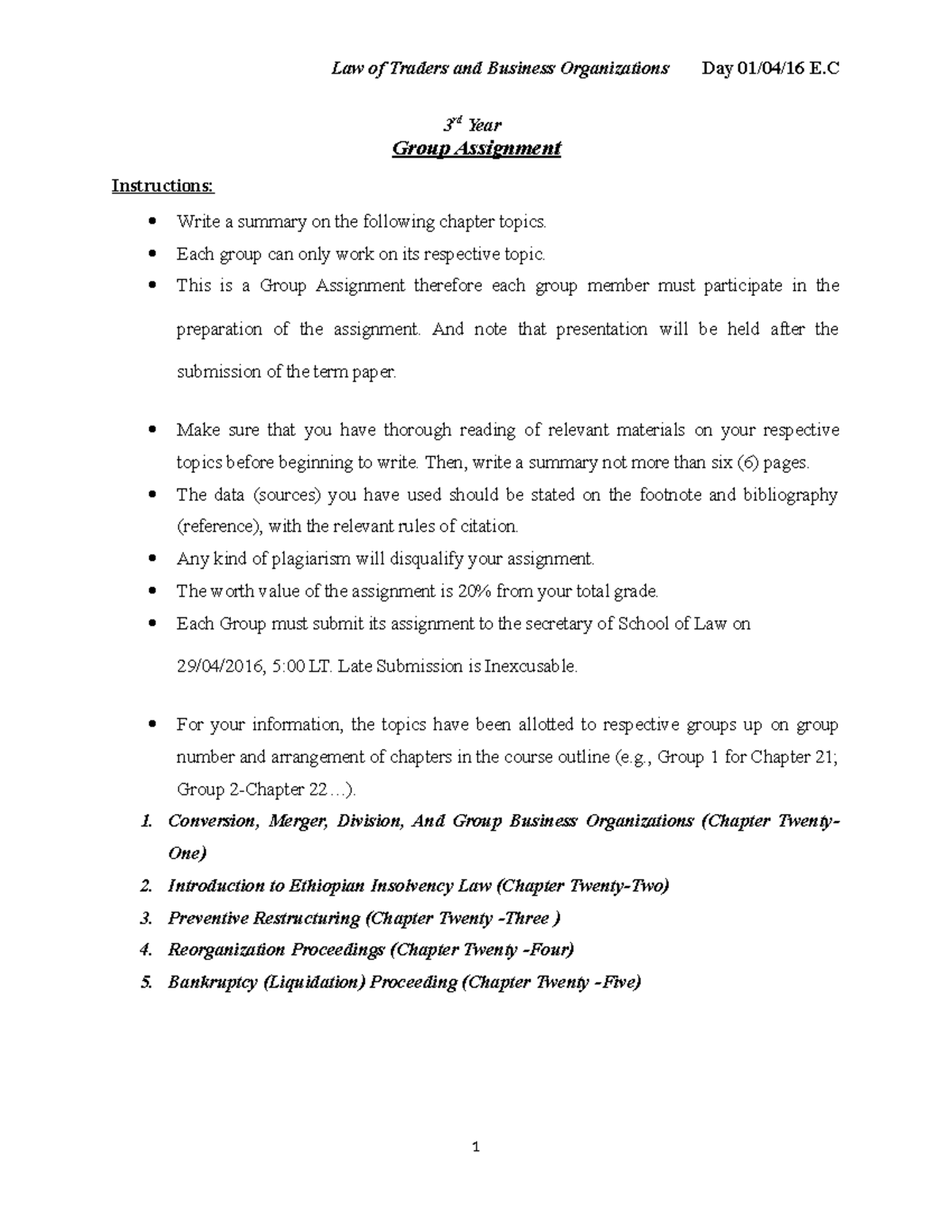 Traders & BO assignment - Law of Traders and Business Organizations Day ...