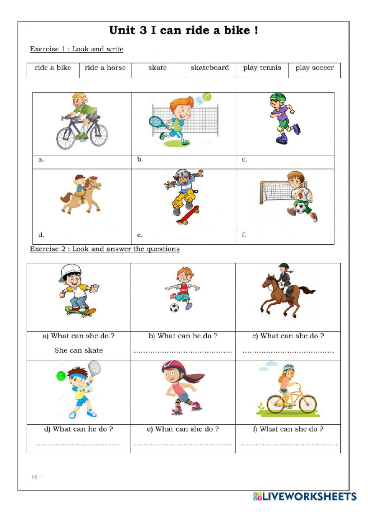 Unit 3: I Can Ride a Bike! Exercises and Activities - Studocu