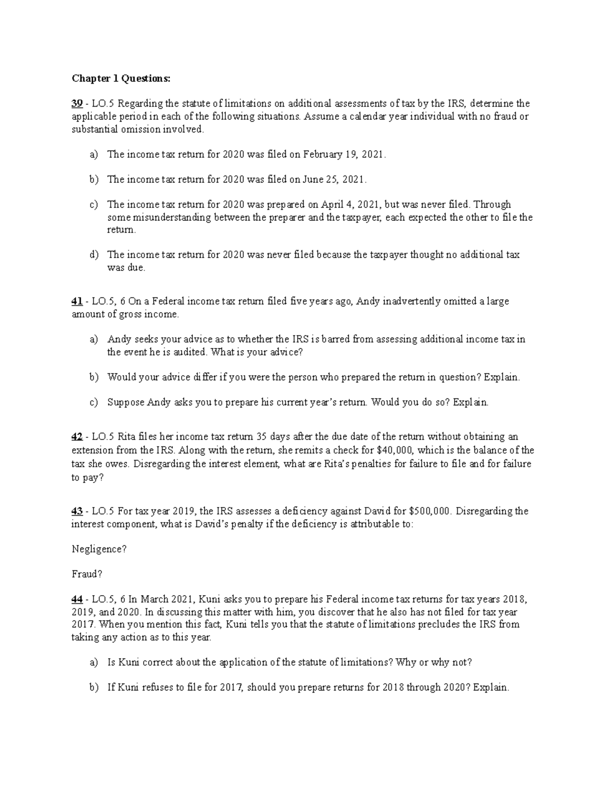 Lecture 1 Practice Questions: IRS Tax Return Assessment Scenarios - Studocu