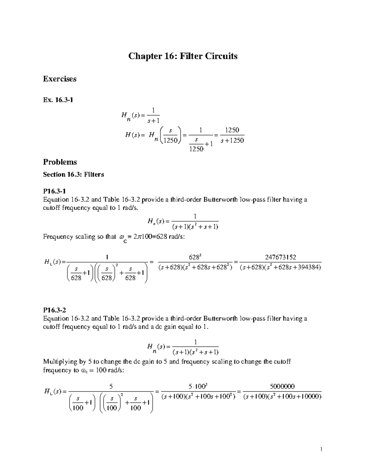 Chapter 16: Filter circuits exercises and solutions for H(s) - Studocu