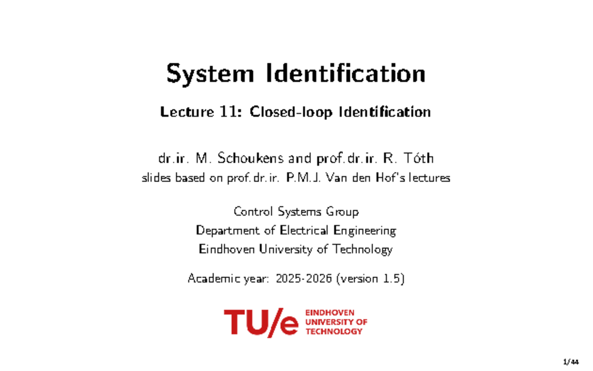 Lecture 11: System Identification Techniques - Control Systems (EE ...
