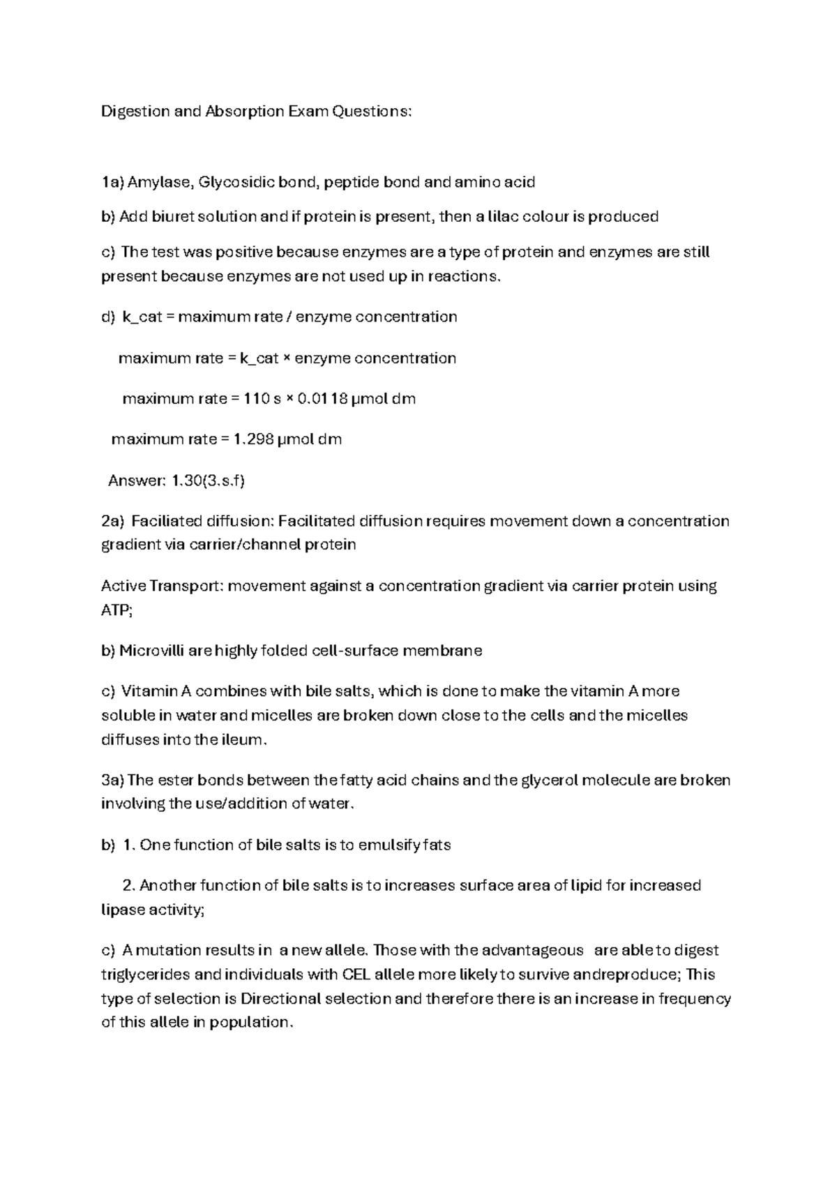Digestion and Absorption Exam Questions (BIO 101) - Studocu