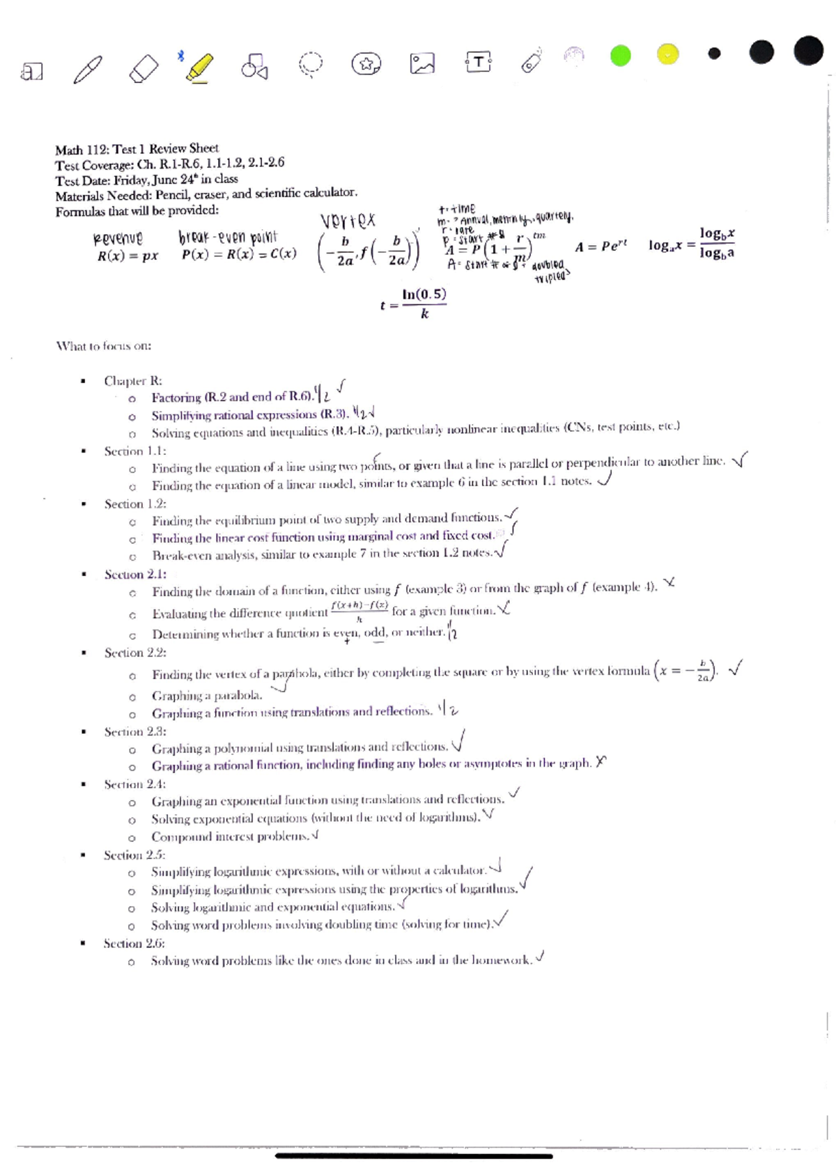 Math 112: Ch. R & 1 Test Review Sheet for Test on June 9 - Studocu