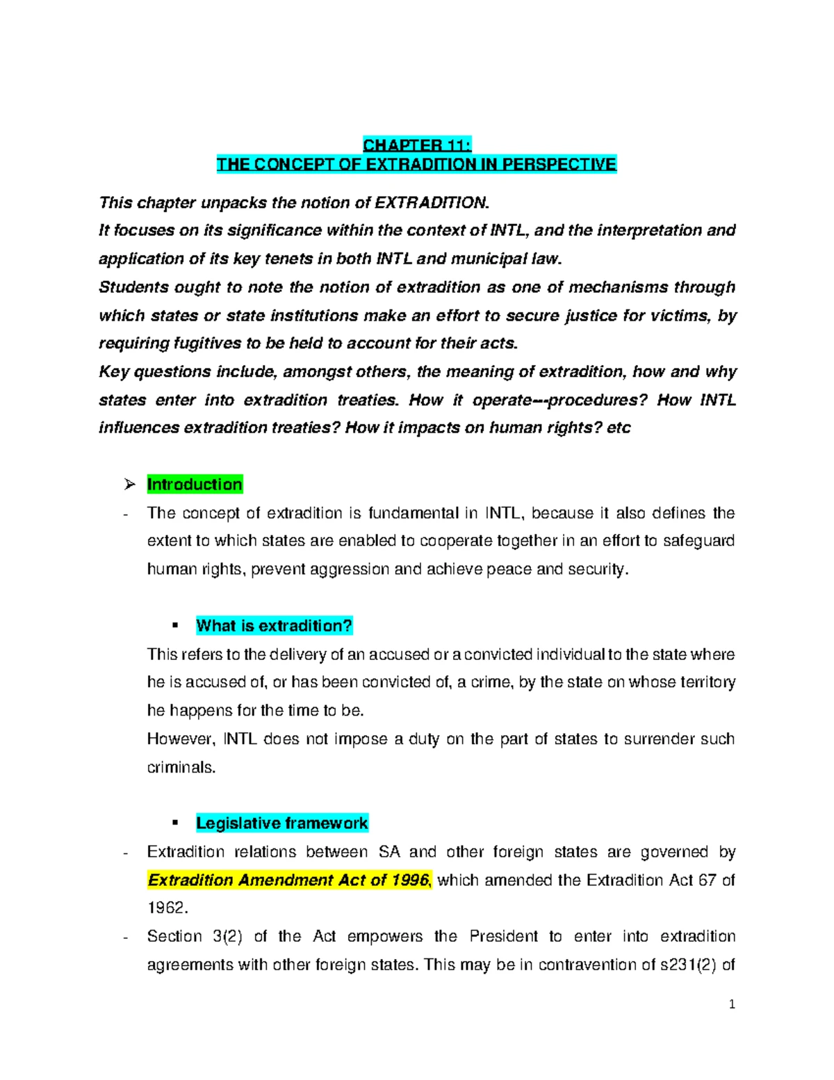 International law notes on Chapter 1 to 7 summary - INTERNATIONAL LAW ...