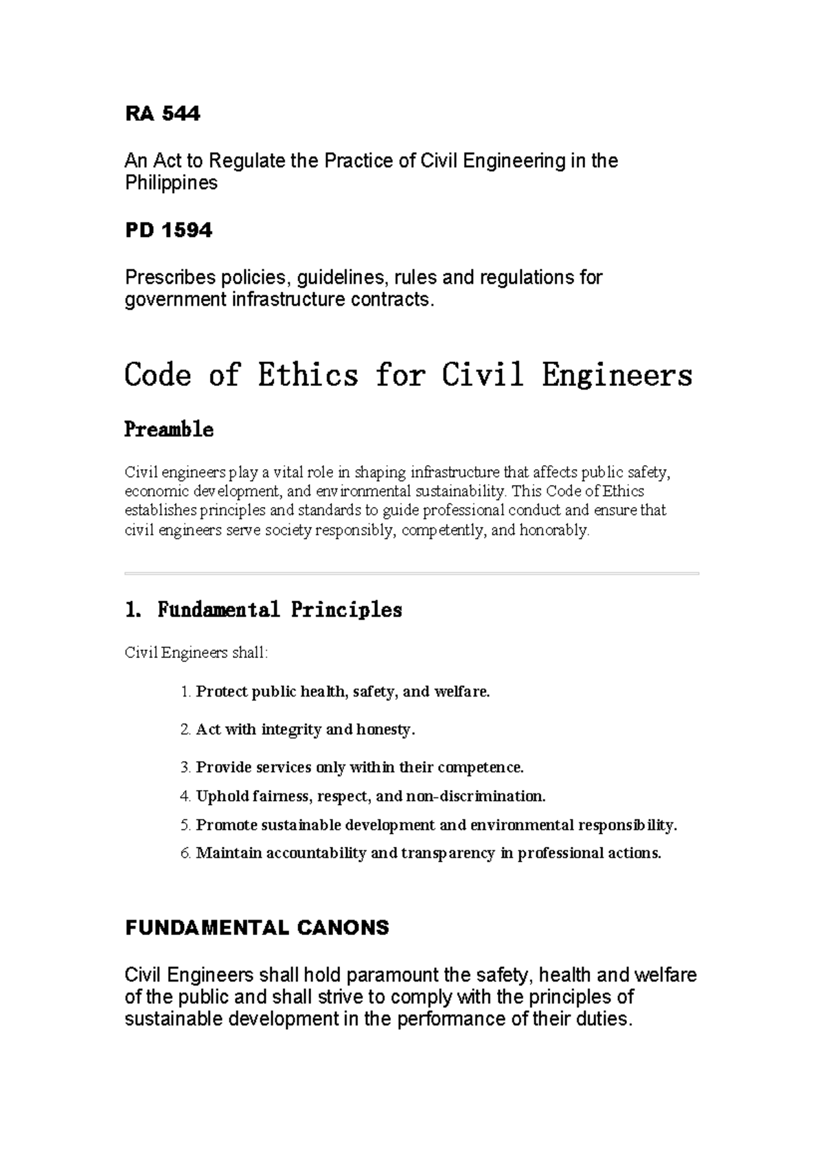 CE 544 Code of Ethics for Civil Engineers in the Philippines - Studocu