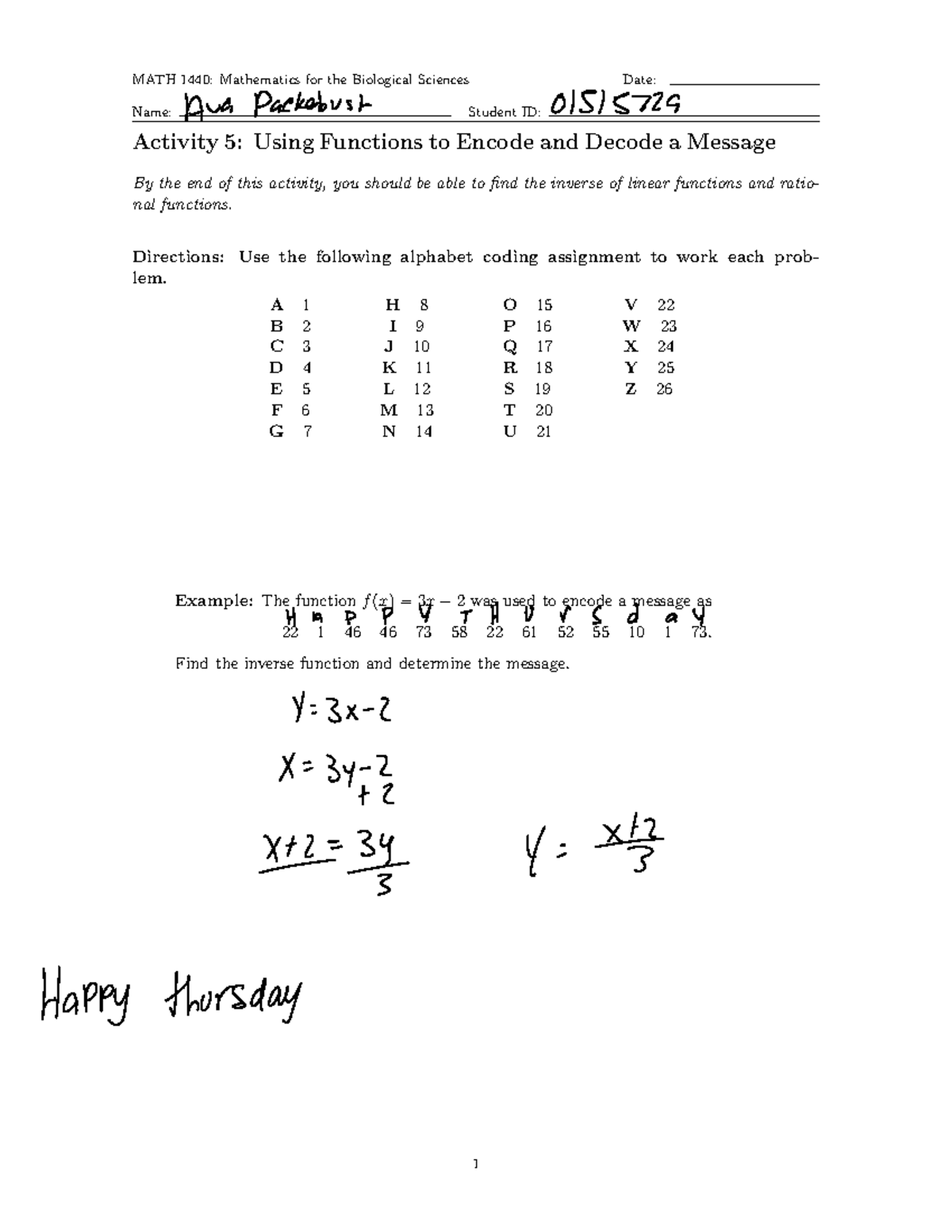 Activity 5 submission - MATH 1440: Mathematics for the Biological ...
