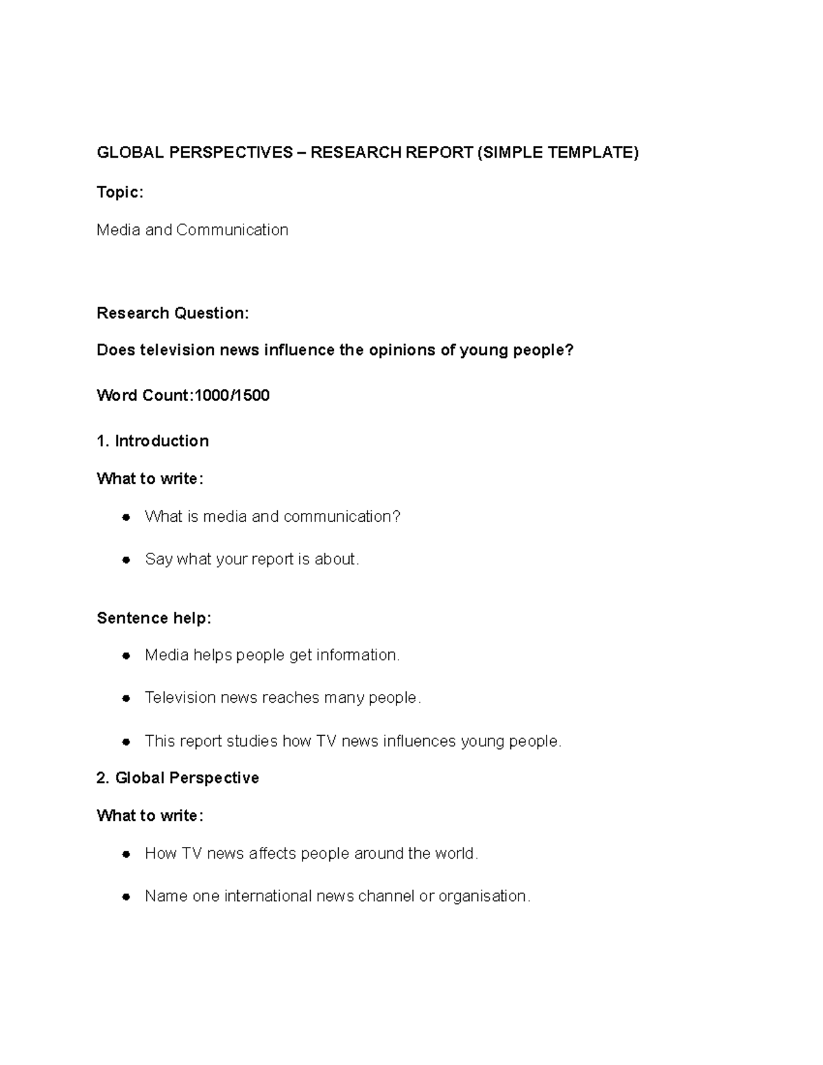 Global Perspectives Research Report: Media & Youth Influence - Studocu
