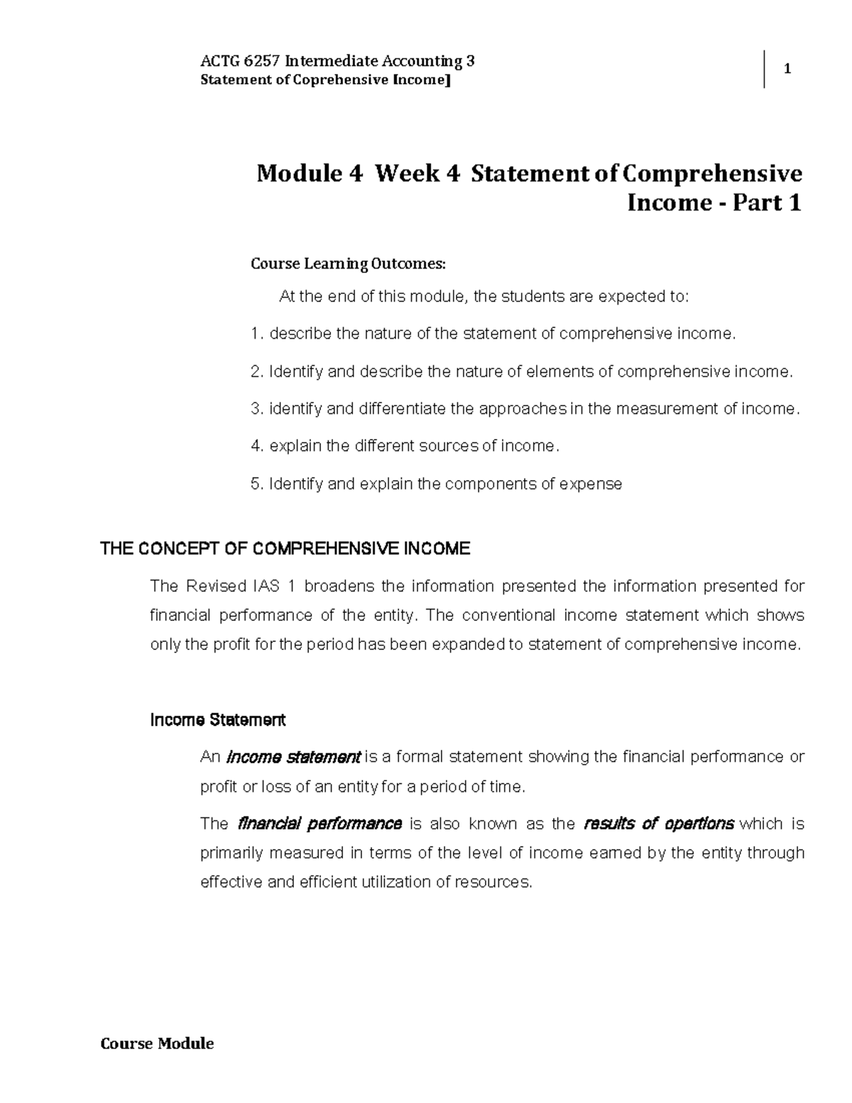 ACTG 6257 Intermediate Accounting 3: W4 Module 4 Statement of ...