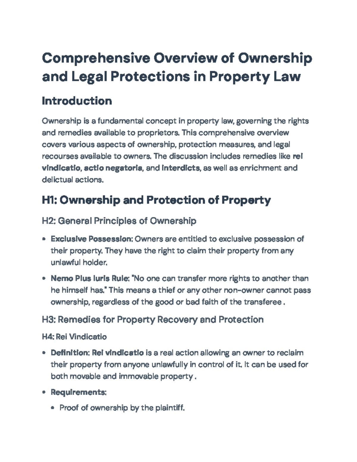 Comprehensive Overview of Ownership and Protections in Property Law ...