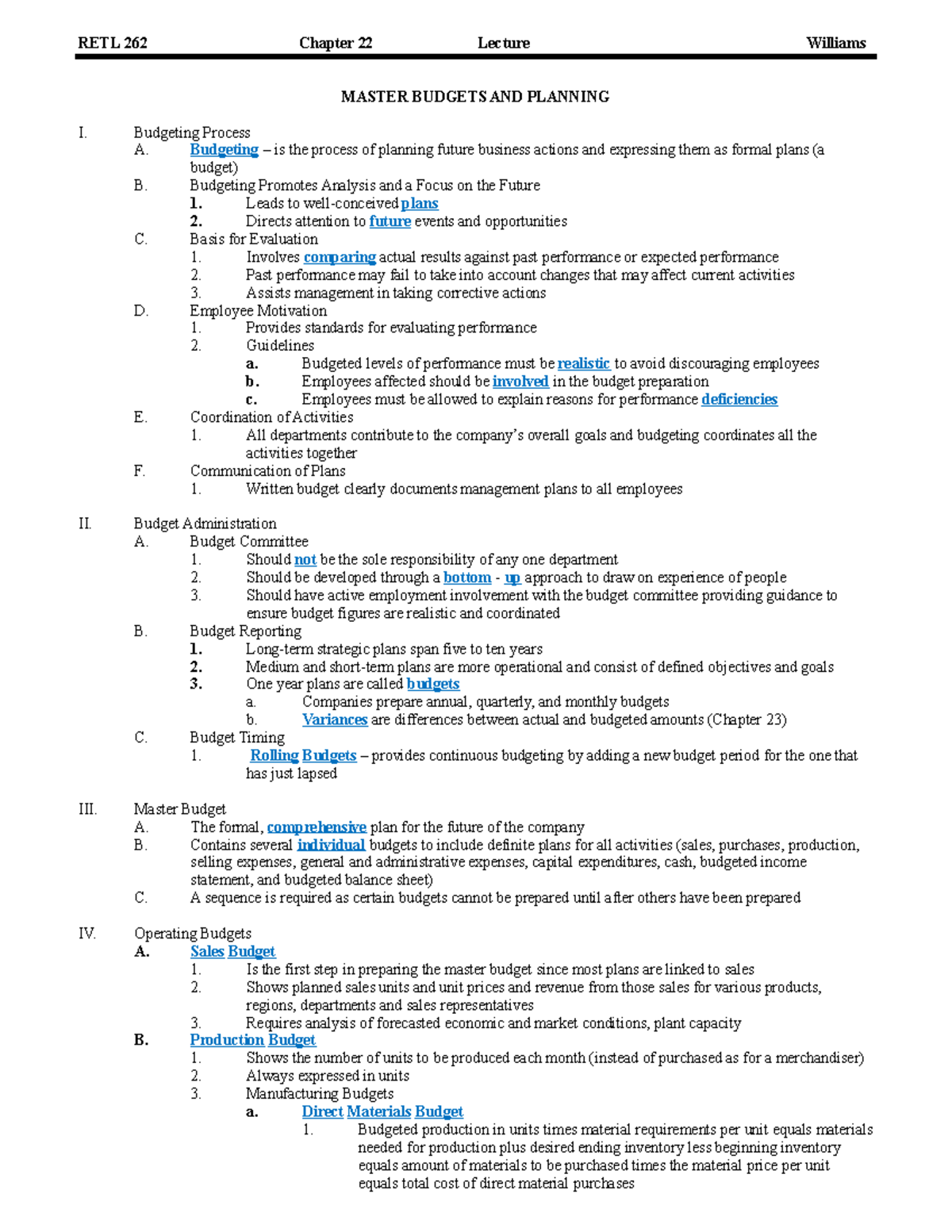 RETL 262 Lecture Chapter 22A - RETL 262 Chapter 22 Lecture Williams ...