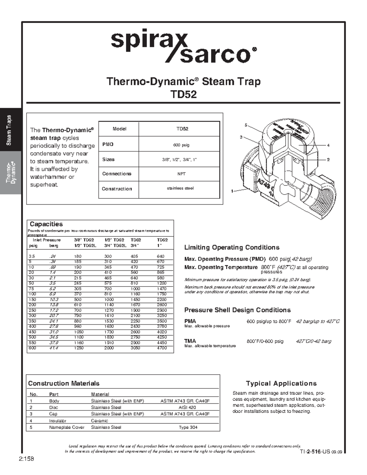 TD 52 S Sarco - Thermodynamic Steam Trap Model Overview - Studocu