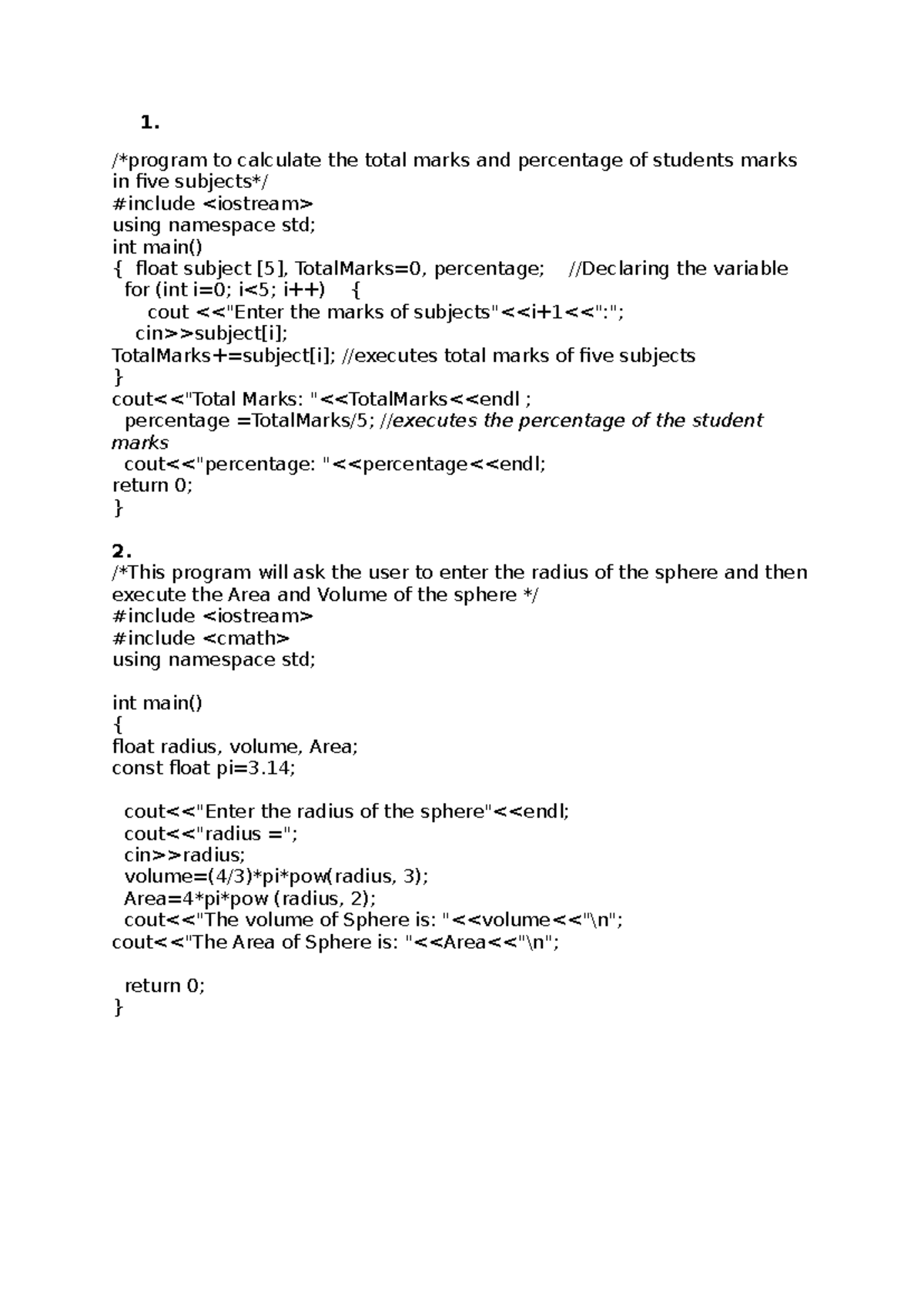 C++ assignment - 1. /program to calculate the total marks and ...