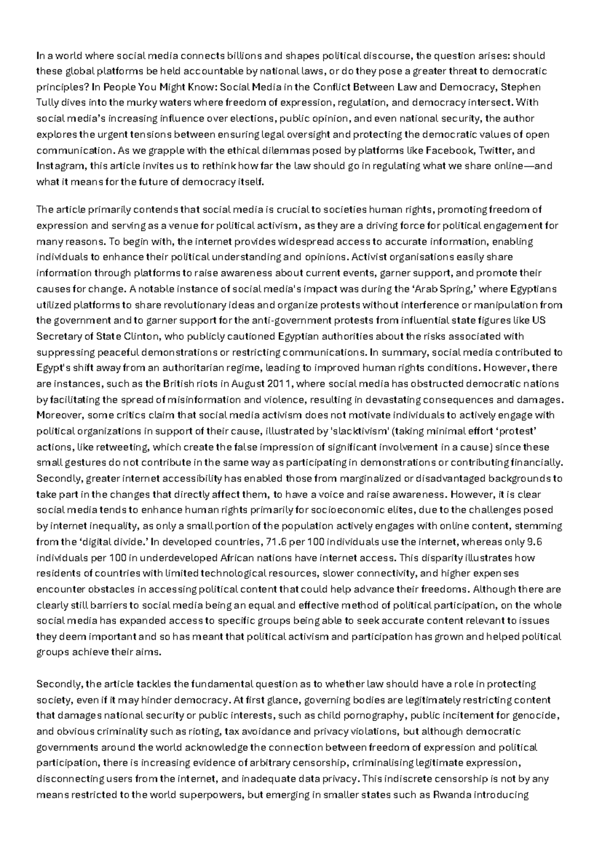 SOC 401: Social Media's Role in Law and Democracy Challenges - Studocu