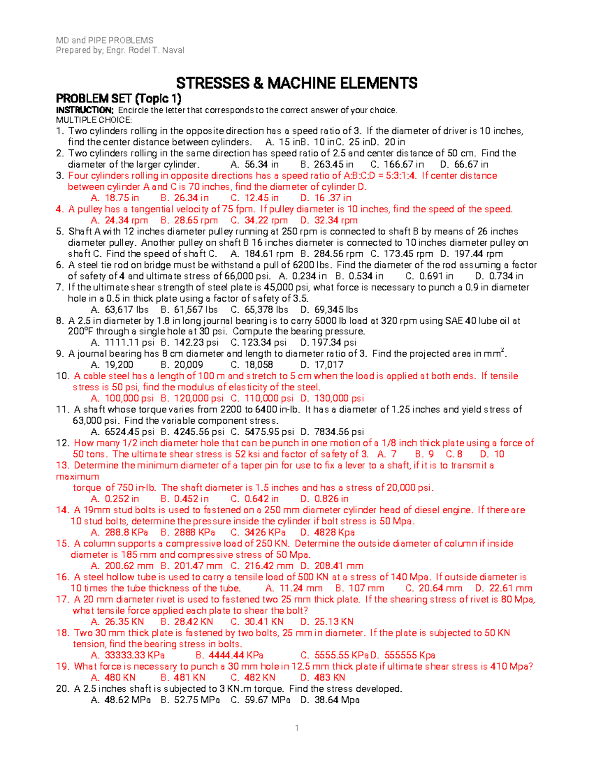 MDandPI PEPROBLEMS: Practice Problem Set for Engineering Students - Studocu